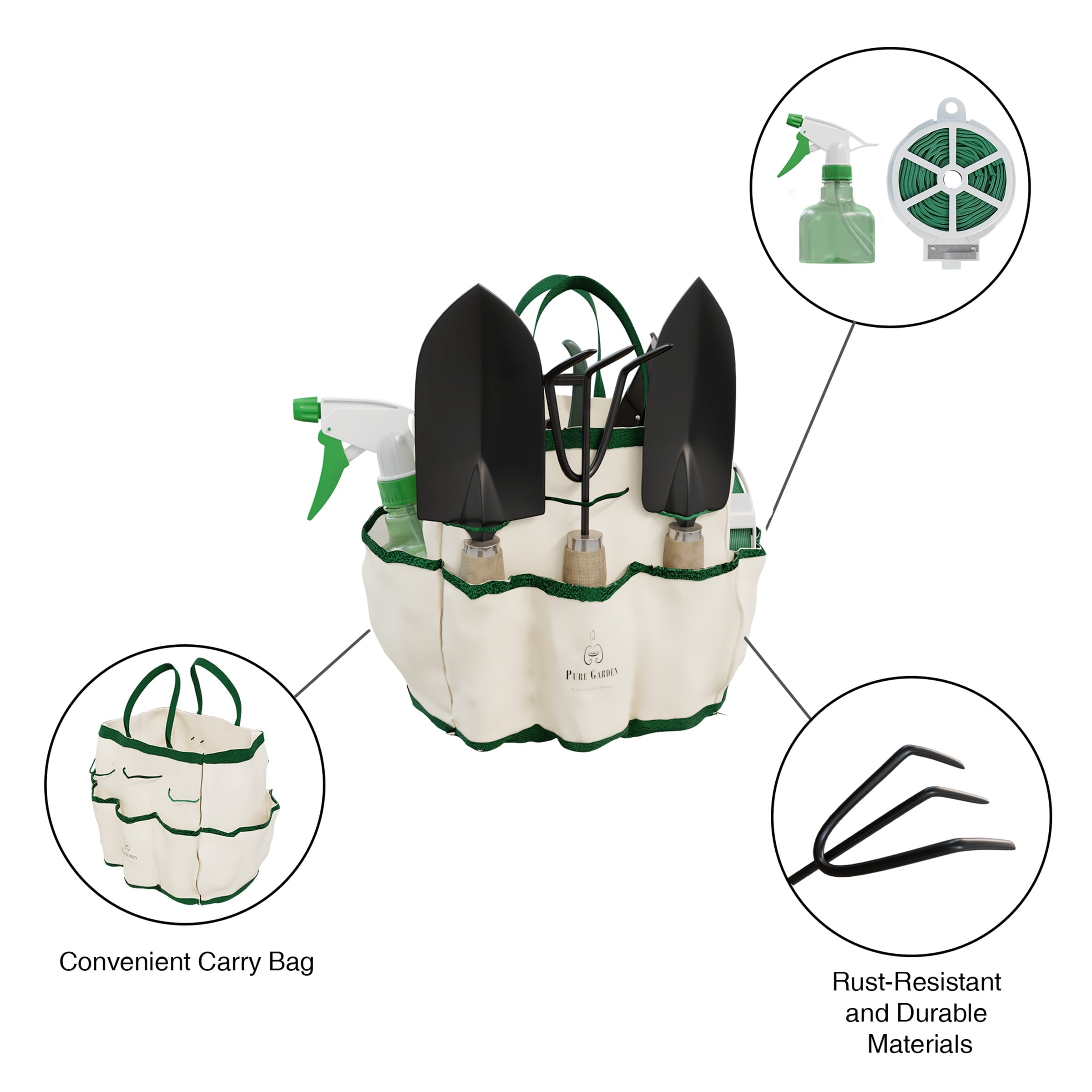 8-Piece Gardening Hand Tool Set with Canvas Tote (Beige) - Image 4