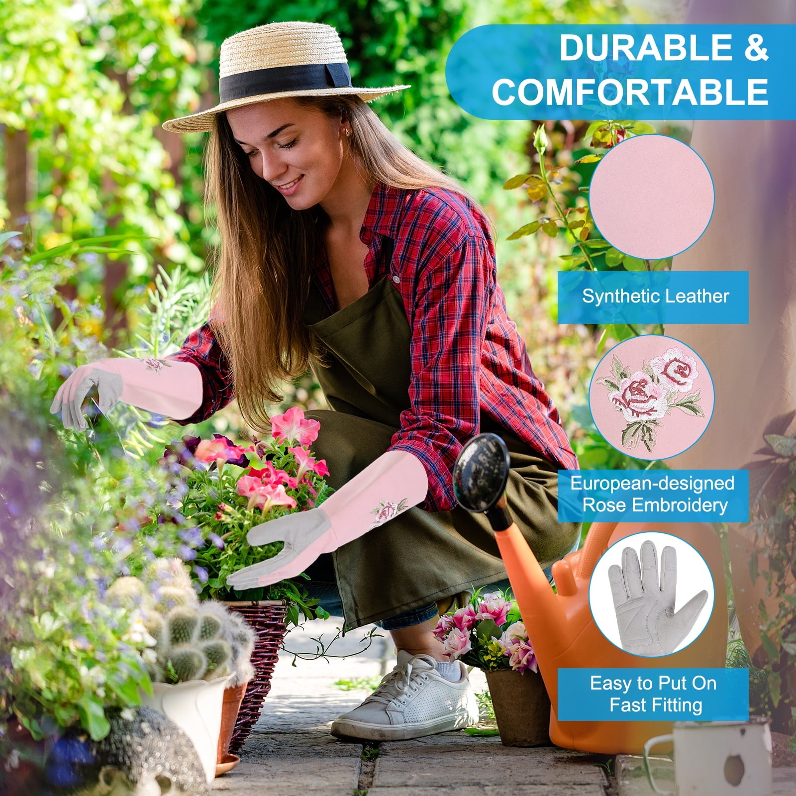 Women Gardening Gloves Thorn Proof, Small Extra Long Leather Garden Gloves Rose Pruning Gloves, Pink - Image 3
