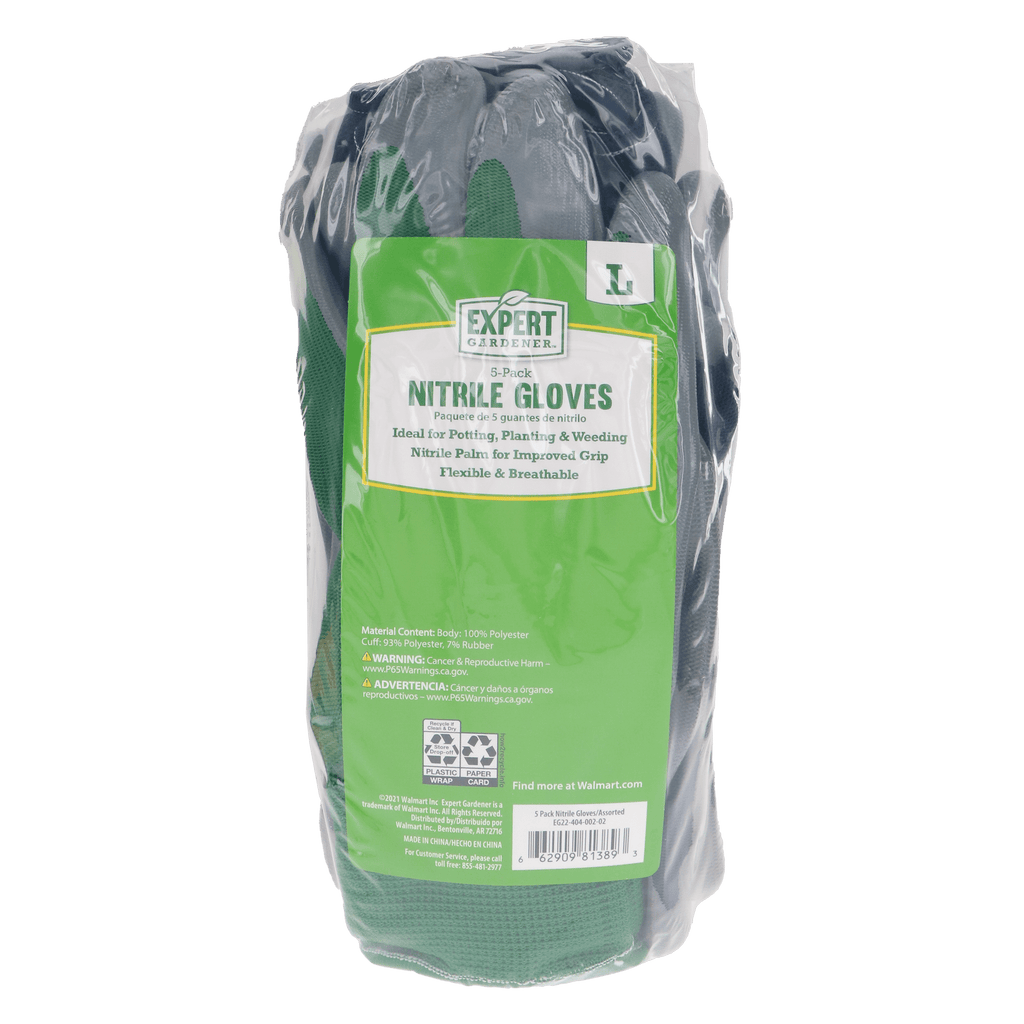 Expert Gardener 5 Pair Nitrile Garden Gloves, Medium - Image 2