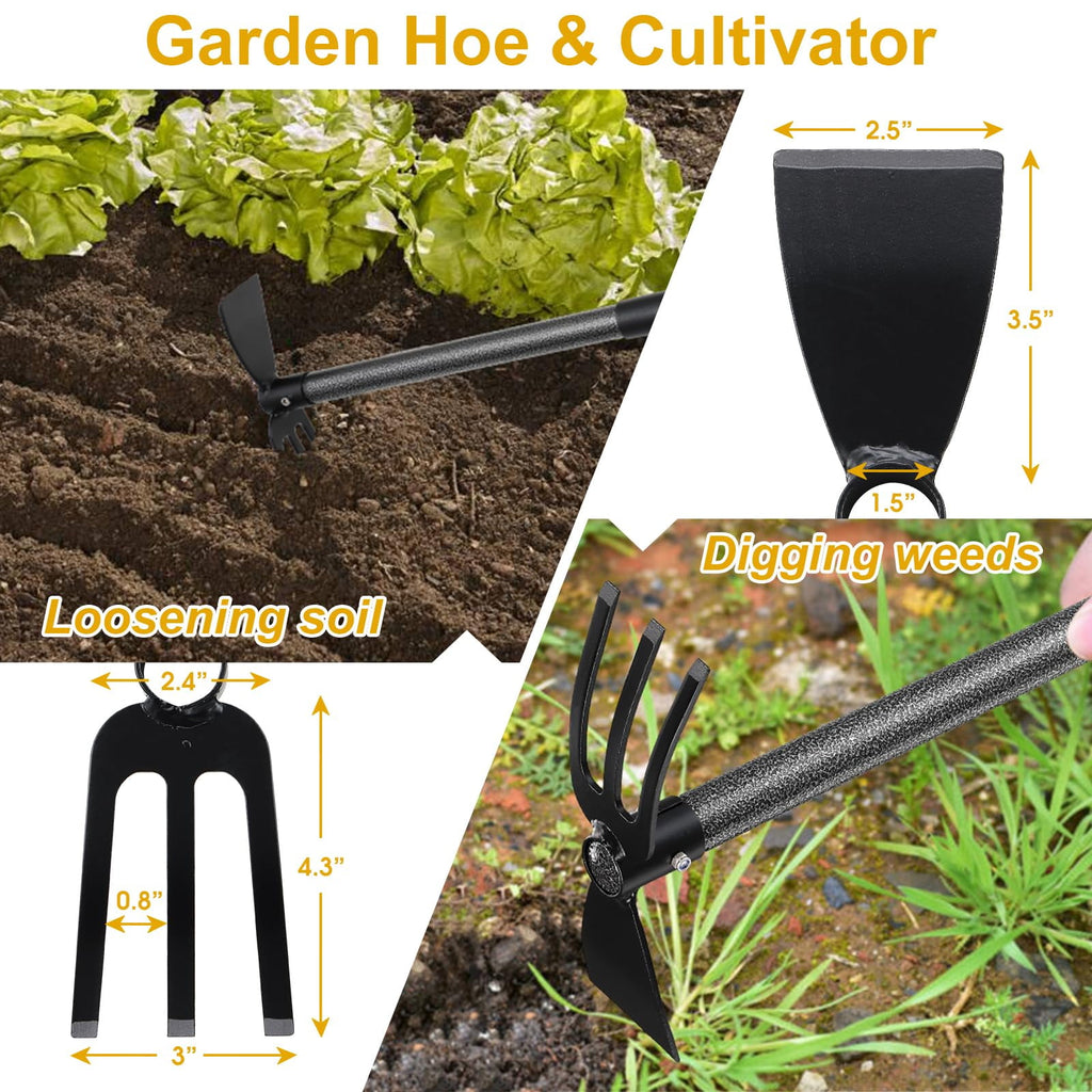 Garden Hoe, Garden Rake Tool with 45 inch Adjustable Long Handle for Weeding, Hoe Cultivator 2 in 1 Hand Garden Tool - Image 2