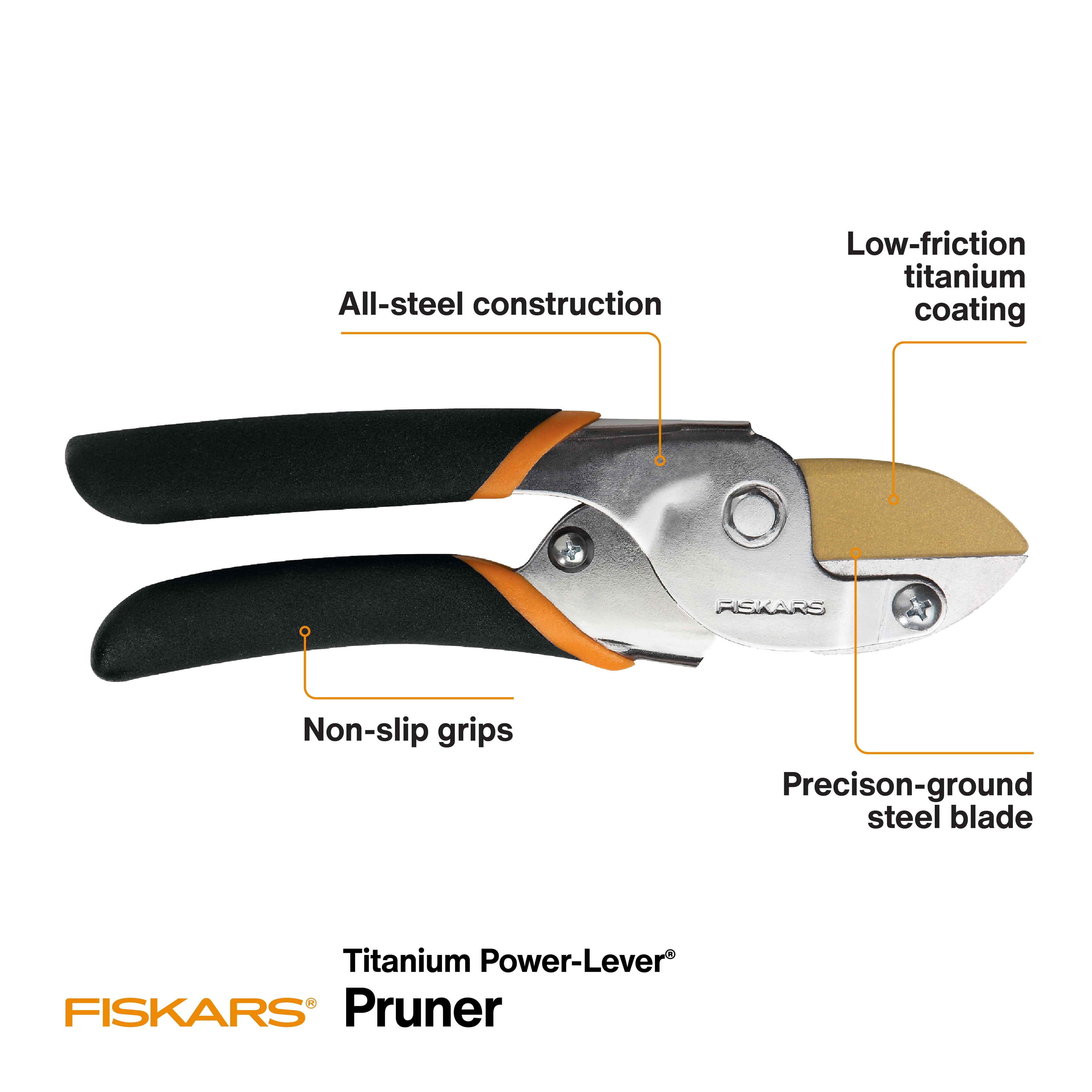 8" Titanium Anvil Pruner, Black and Orange - Image 3