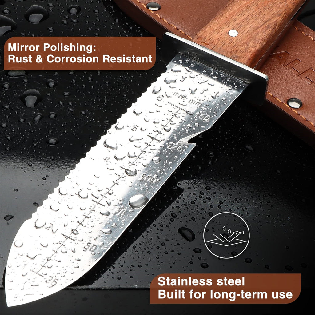 SHALL Hori Hori Garden Knife for Gardening, Full Tang Hori Hori Knife with Sheath & Hide Rope, 7” Stainless Steel Blade with Cutting Edge fo - Image 5