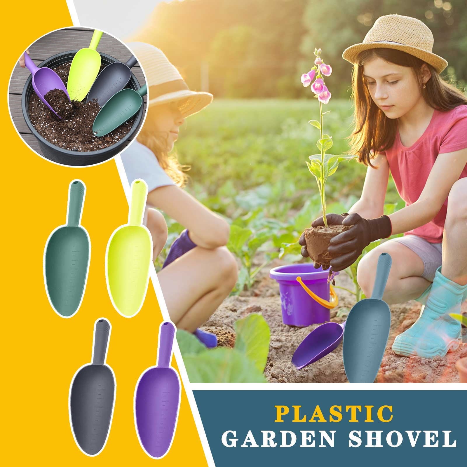 JunYeShi Plastic Garden Shovel Hand Trowel Tool Non-Slip Potting Soil Scoop Flowerpot Transplanting Digging Weeding Planting Cultivation Stu - Image 3