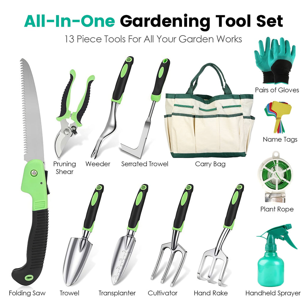 13Pcs Gardening Tool Set Heavy Duty Aluminum Alloy Garden Tool Set with Bag for Plant Gardening - Image 2