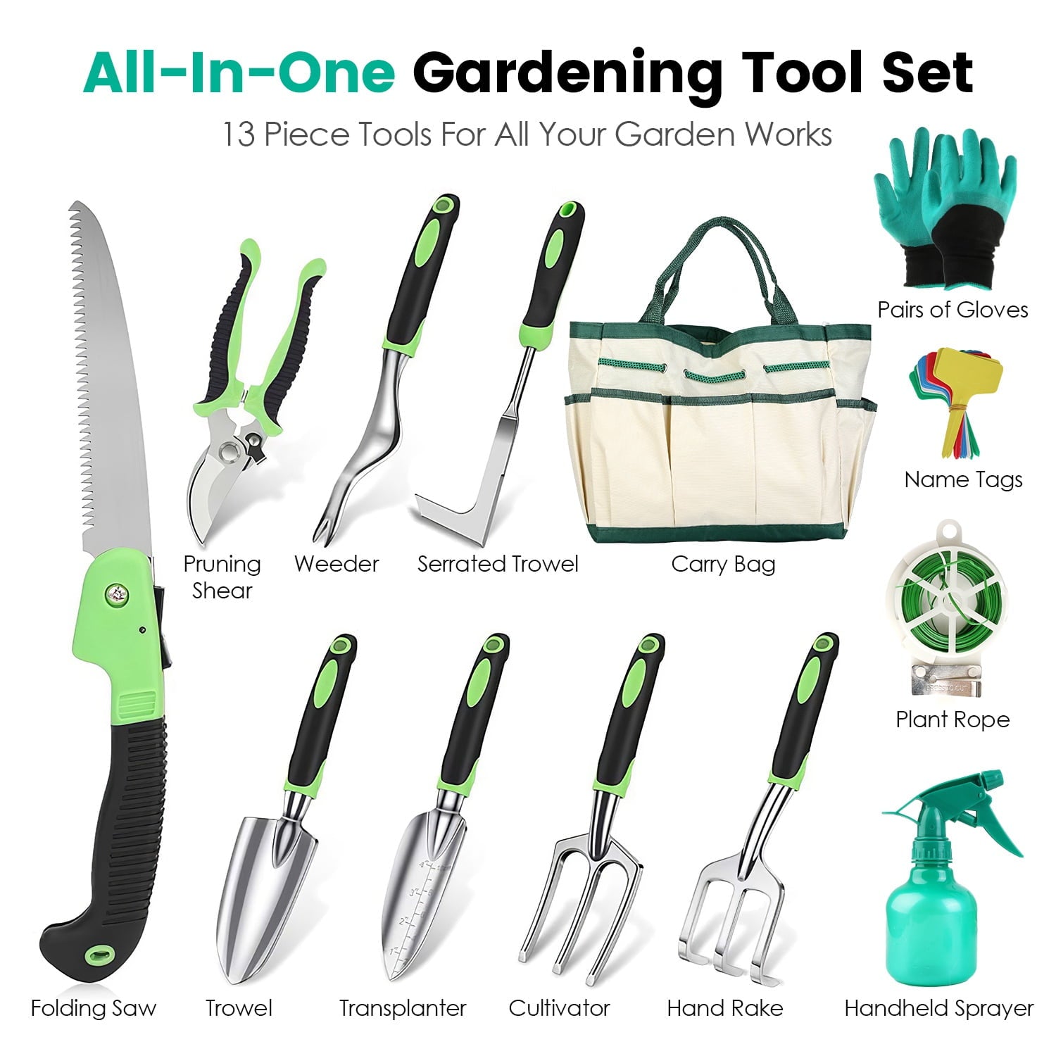 13Pcs Gardening Tool Set Heavy Duty Aluminum Alloy Garden Tool Set with Bag for Plant Gardening - Image 2