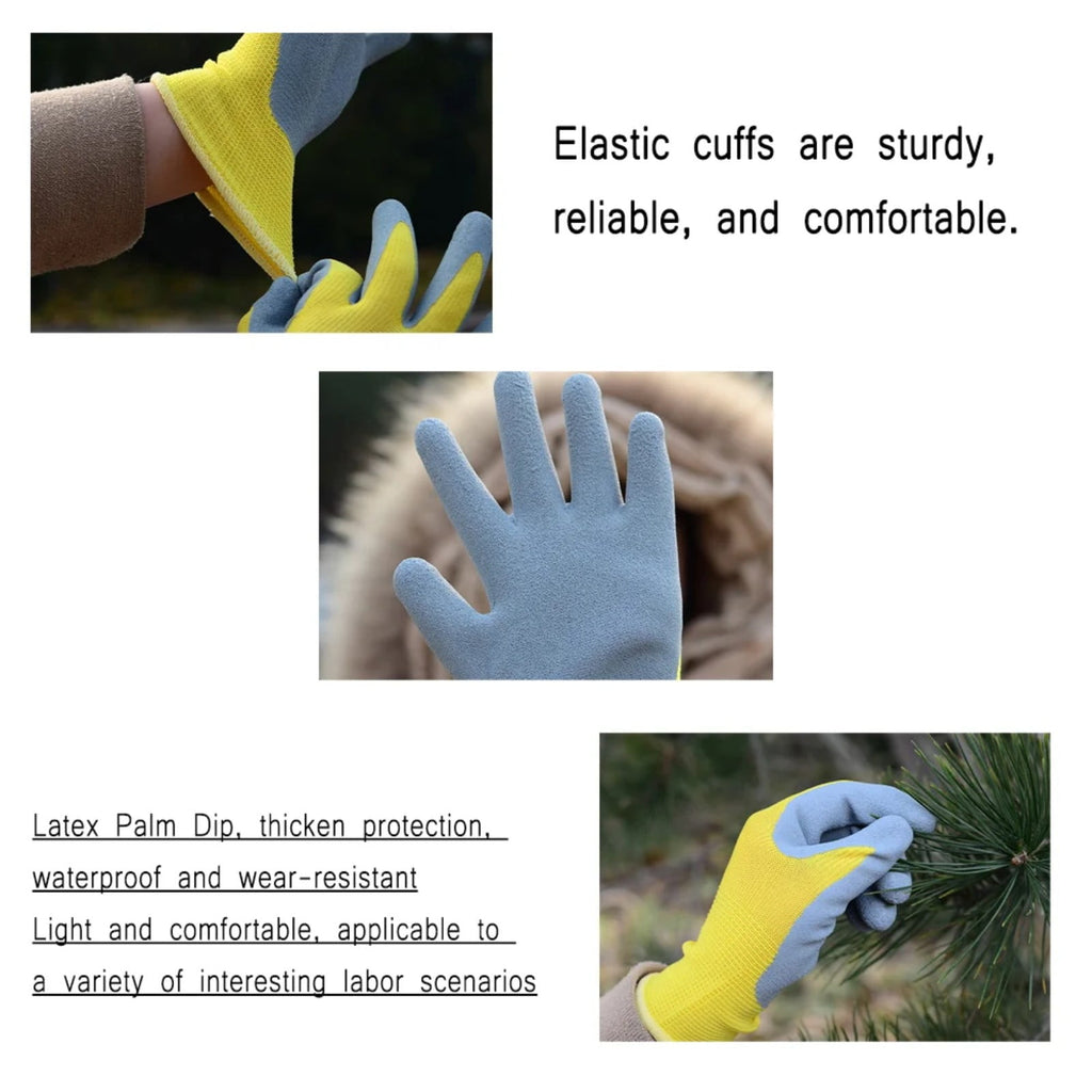 Lssam Kids Gardening Gloves Set for Ages 6-8, Rubber Coated Grippy Work Gloves, Durable Garden Gloves for Children, 3 Pairs (Pink, Blue, Yel - Image 5