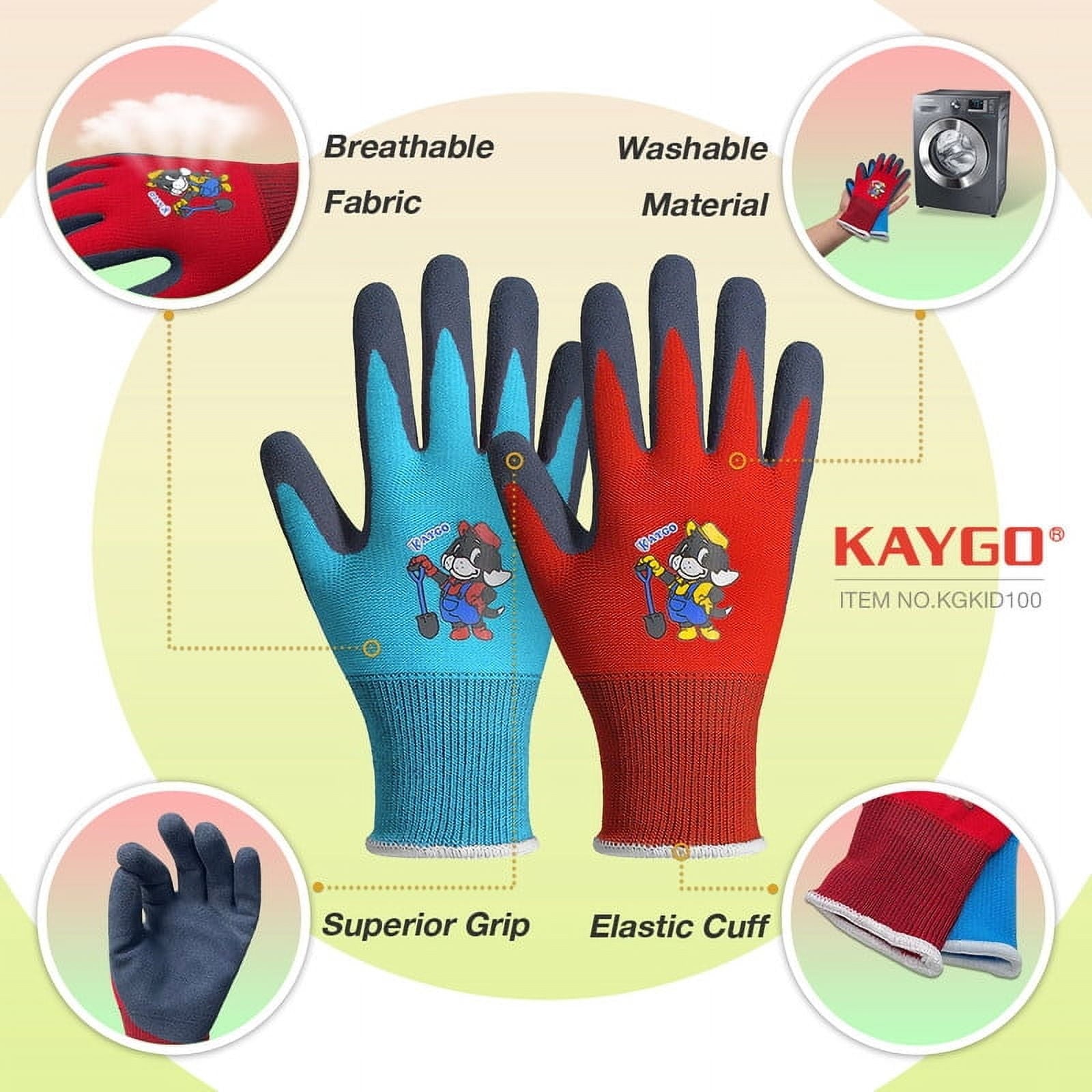 Kids Gardening Gloves 4 Pairs - Polyester Seemless Knitted with Latex Sandy Finish Coating, Ideal for Kids Gardening,... - Image 4