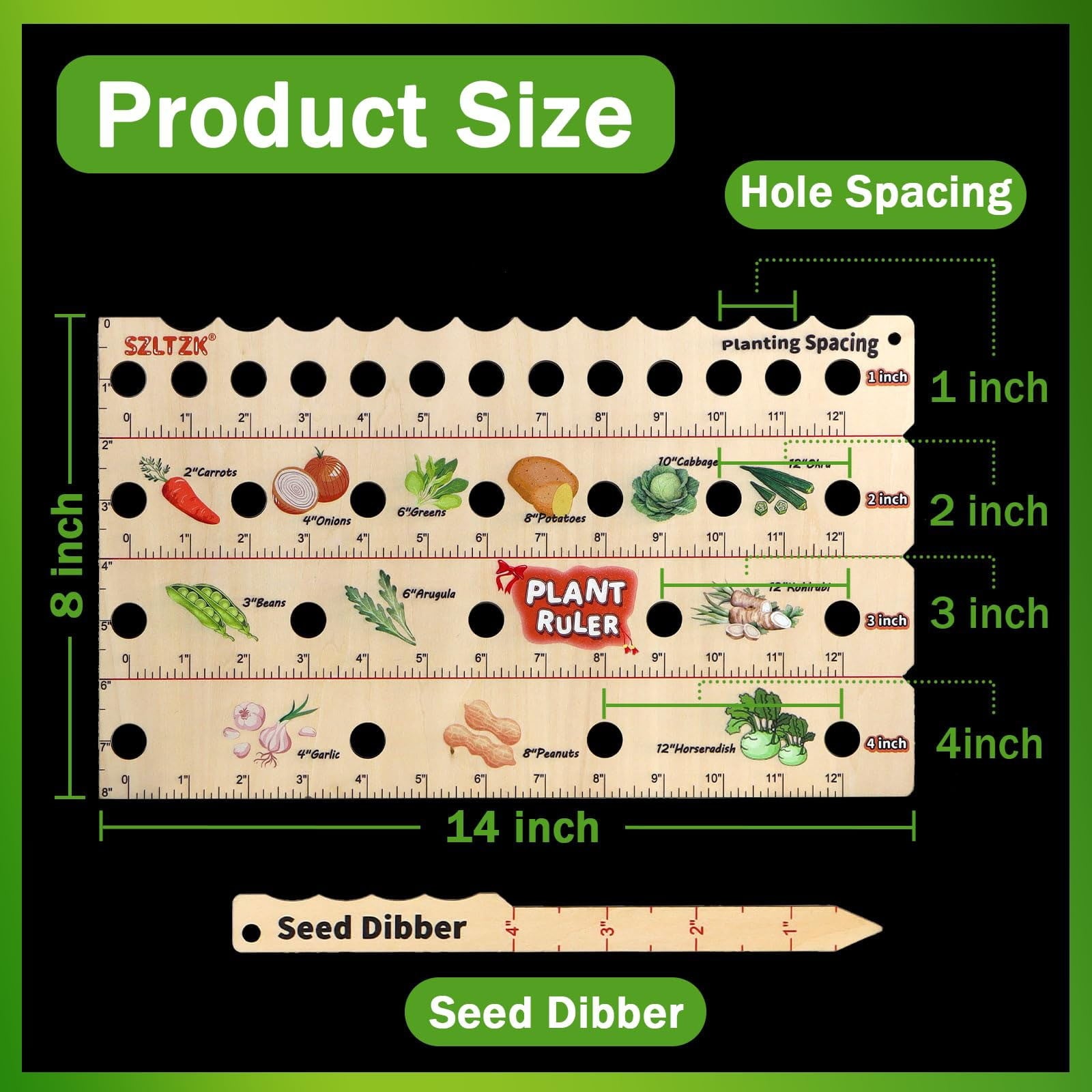 Spacer Tool Seeder Planting Ruler – Seeding Spacing Ruler Template with Plant Dibble, Precise Planting for Vegetable,... - Image 3