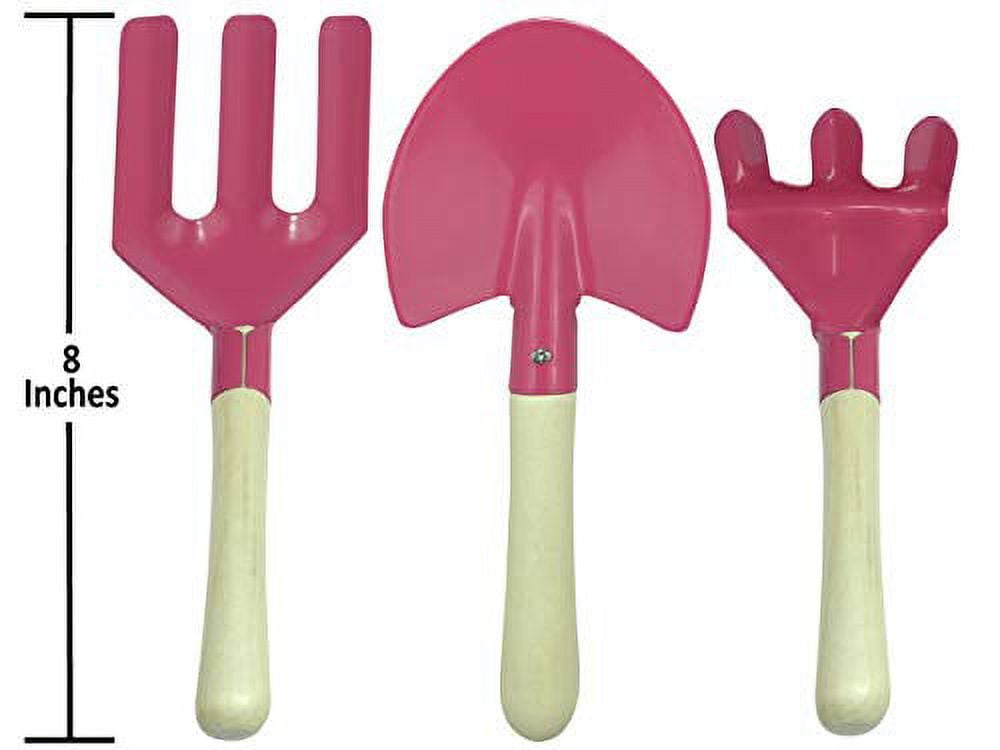 Kids Gardening Tool Set - Real Metal Child Sized Hand Tools with Wooden Handles & Safety Edges; Shovel, Rake & Pitch ... - Image 3