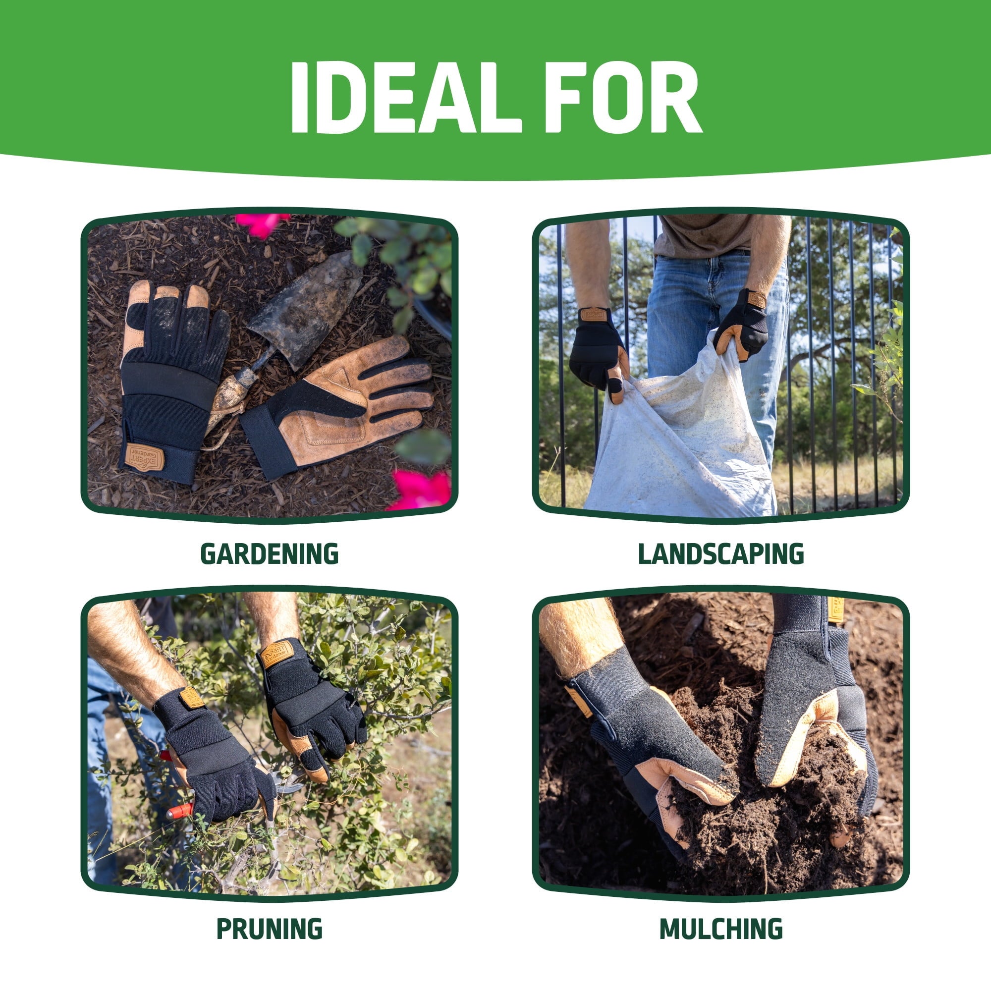 Expert Gardener Mens Pigskin Leather Hybrid Gardening Gloves, Size L - Image 4