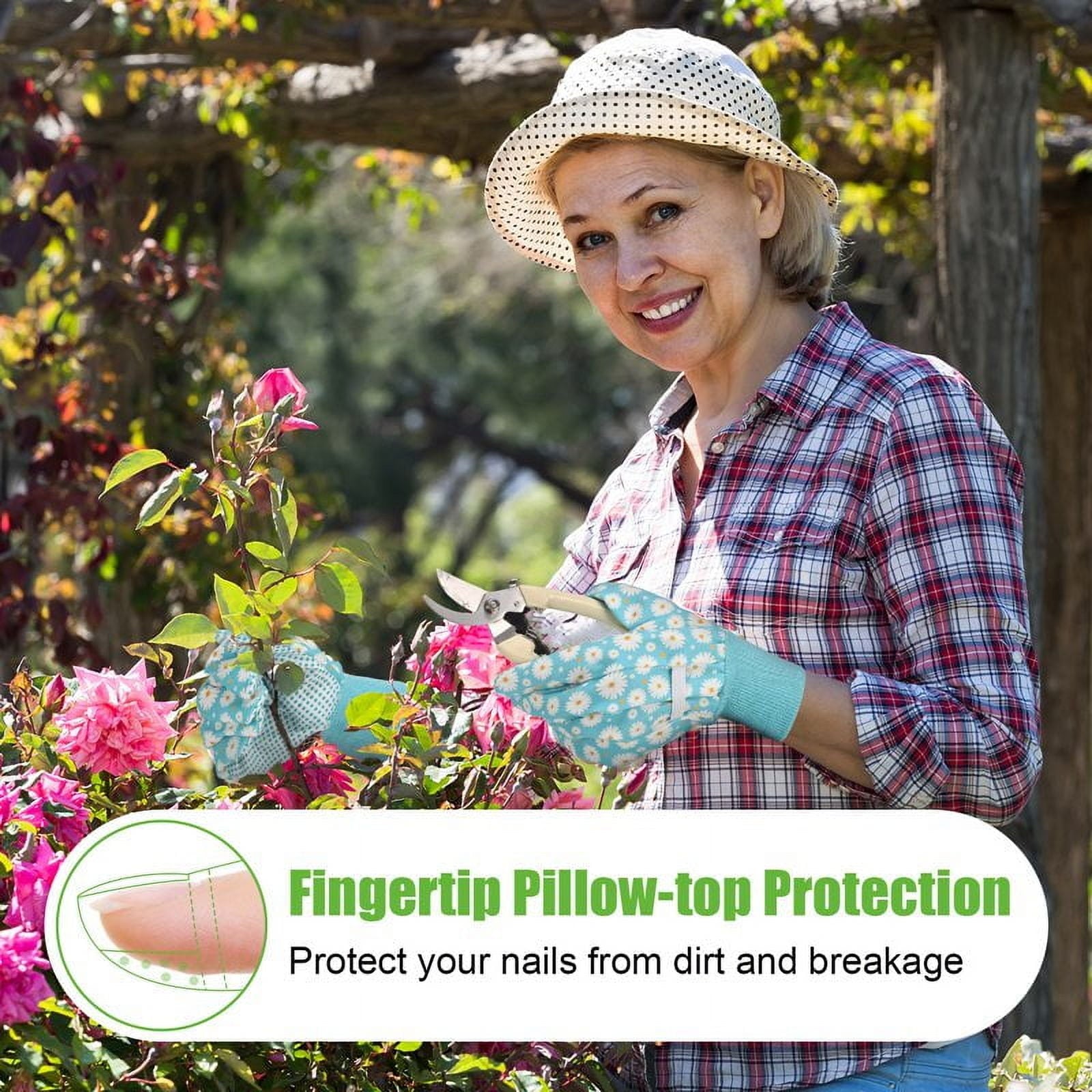 Floral Gardening Gloves, Soft Breathable Yard Work Gloves with Non-Slip PVC Dots, 4 Pairs - Image 5