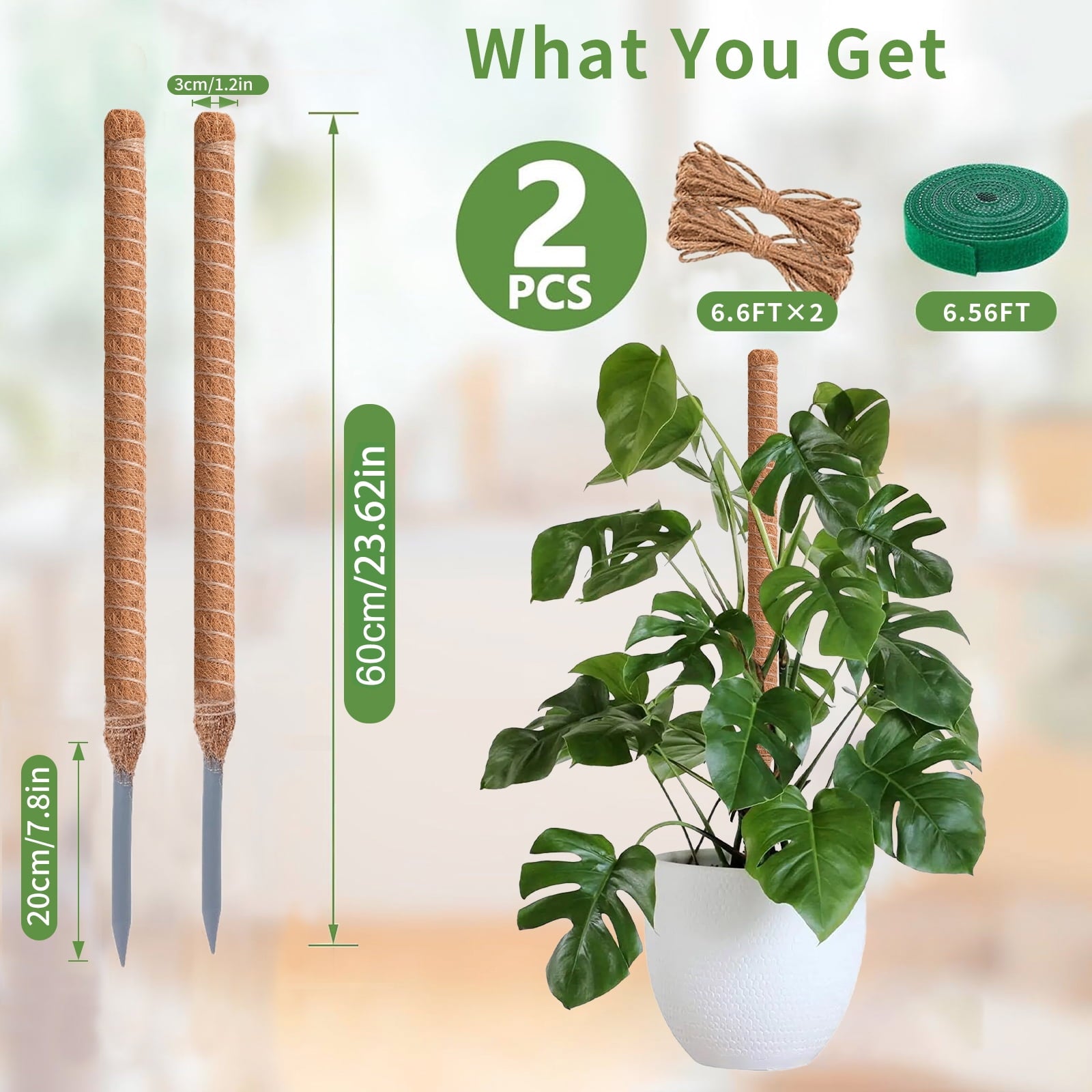 Oulastool 23.6-Inch Monstera Bendable Coco Coir Moss Stick Plant Support for Indoor Climbing Plants - Image 6