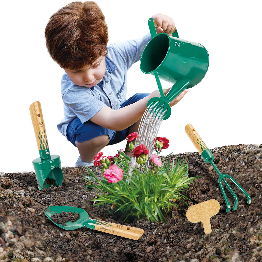 Hape: Nature Fun - Gardening Tool Set - Green 6pc Set, Bamboo & Metal, Water Can & Tools, Sturdy Enough To Use In The Garden, Outdoor Toy, K - Image 4
