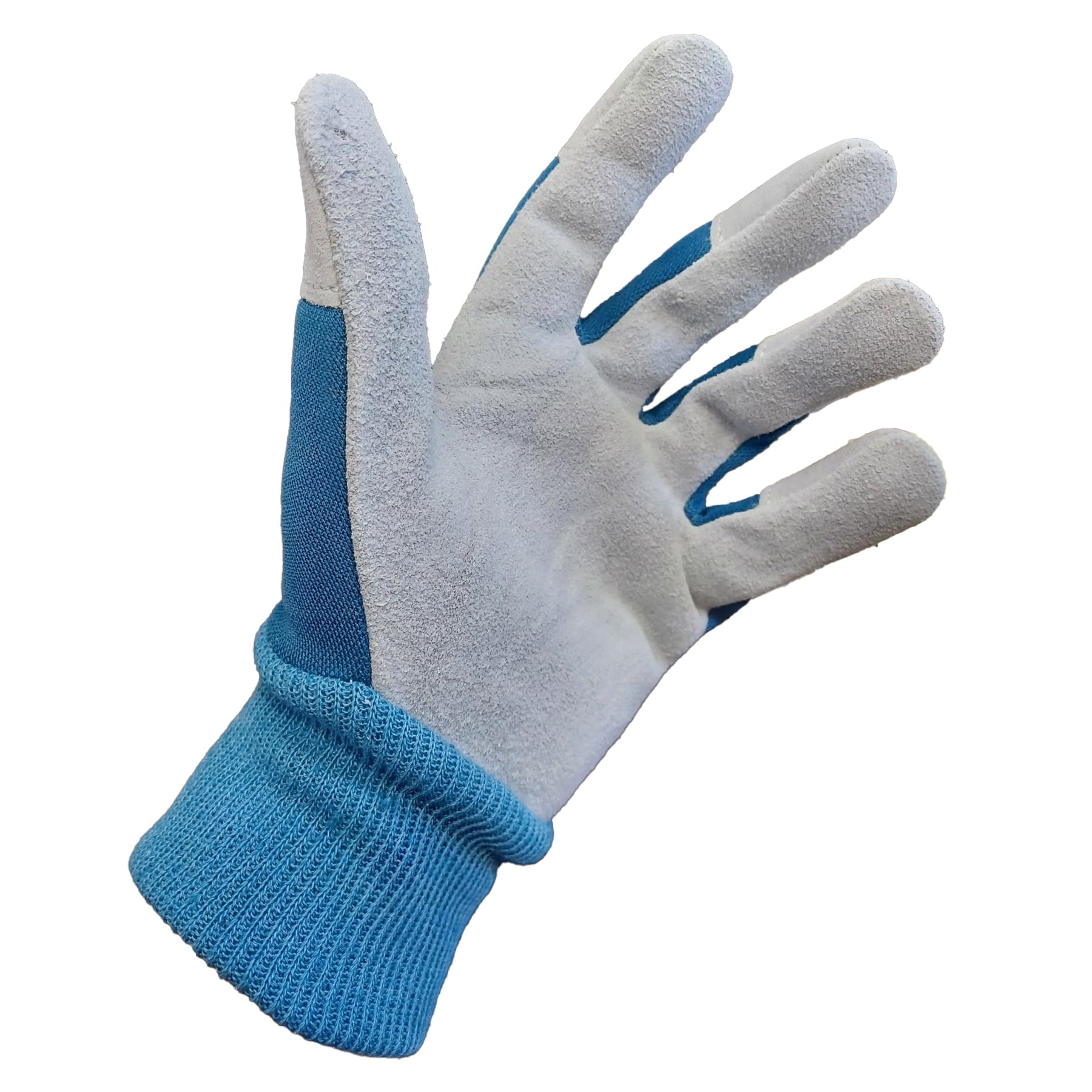 Ladies Leather Glove with Navy Canvas Back and Knit Wrist, Medium - Image 5