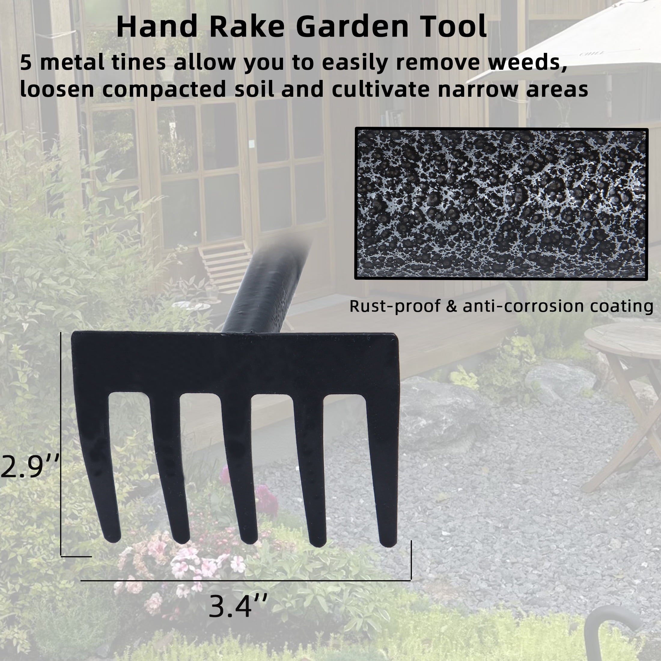 Rake, Small Cultivator with Adjustable le, Weeder Tool for Weeding, Digging,Aerating, Loosening Soil - Image 6