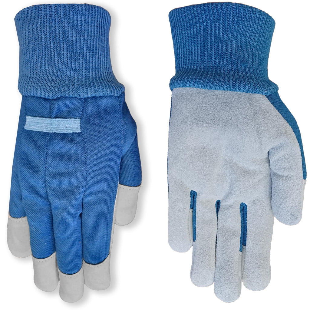 Ladies Leather Glove with Navy Canvas Back and Knit Wrist, Medium - Image 2