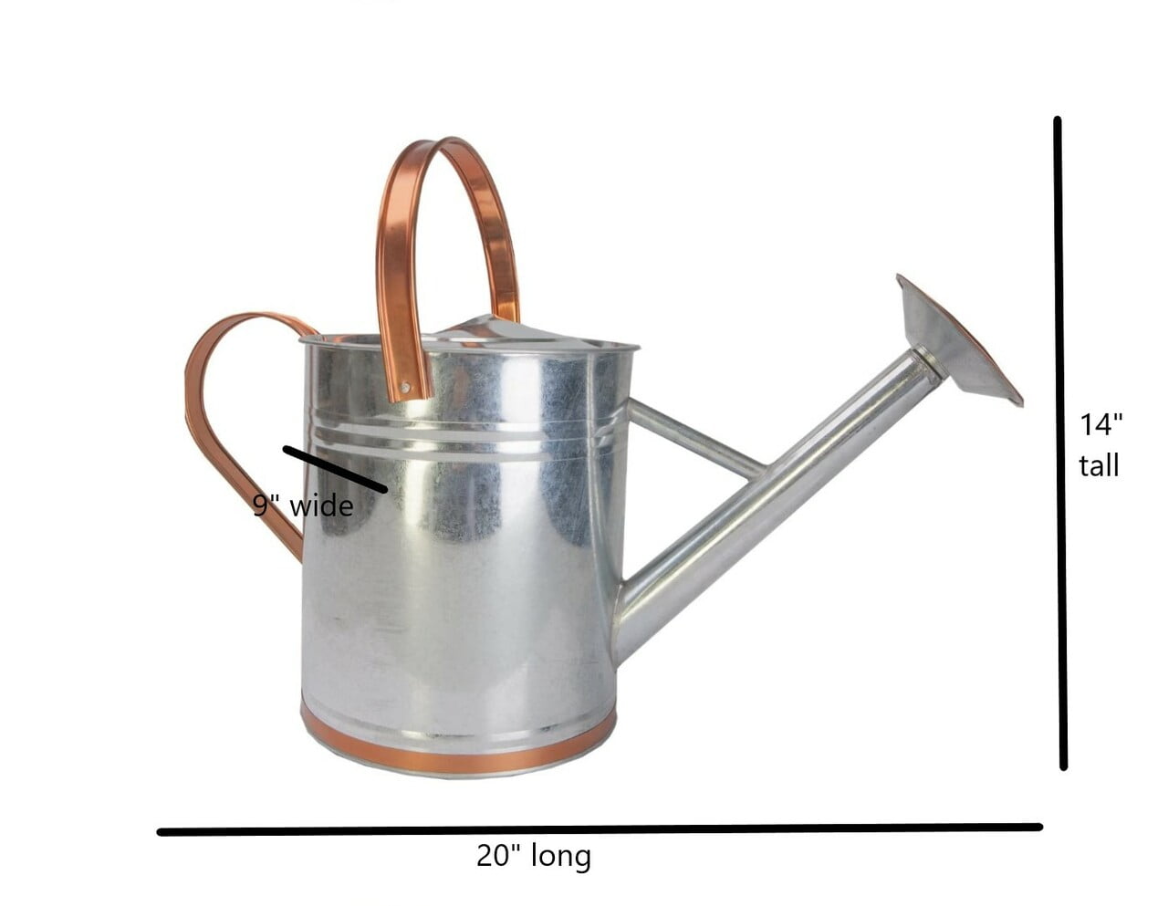 Metal Watering Can, Galvanized Silver with Copper Accents, 2 Gallons - Image 3