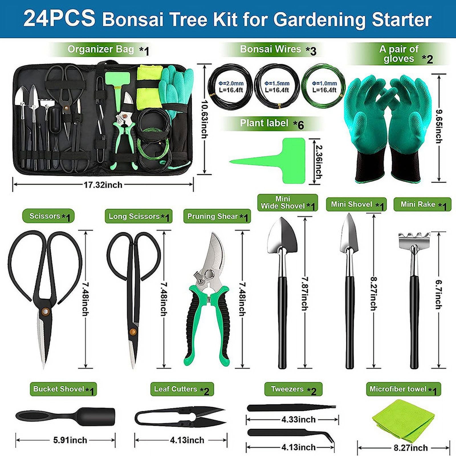Gardening Tool & Accessory Set with For Beginners, Bonsai Trees, Potted Plants 24 Pieces - Image 5