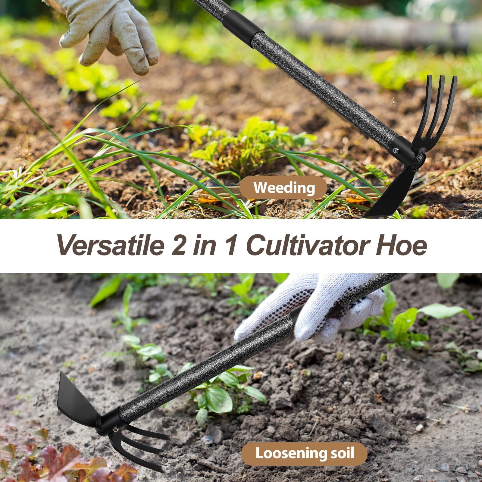 Hoe Garden Tool, 31'' Garden Hoe Long Handle for Weeding, Hoe Cultivator 2 in 1 Hand Garden Tools for Gardening Planting - Image 3
