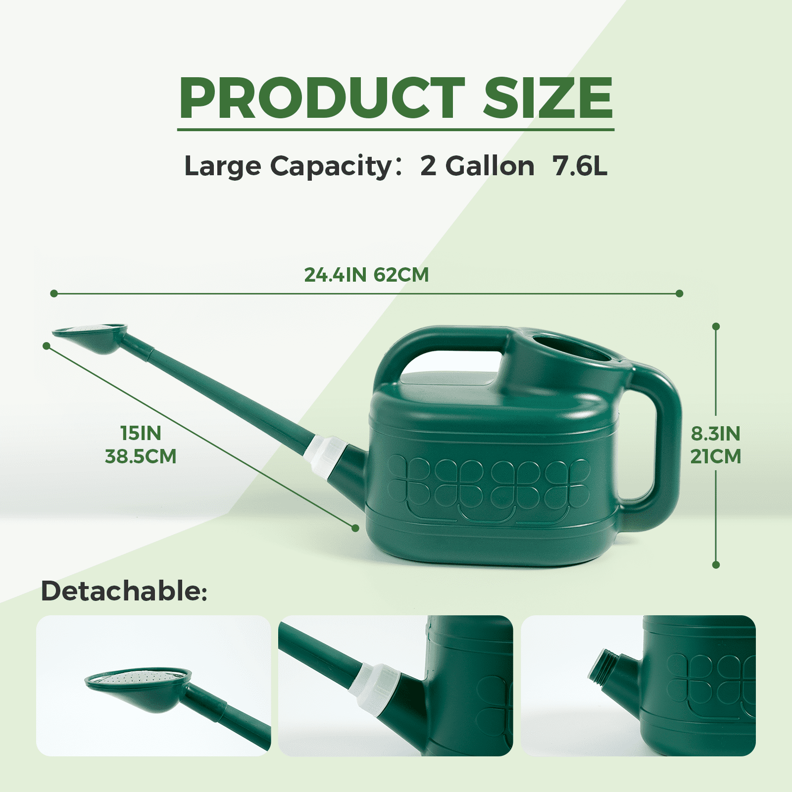 Watering Can 2 Gallon Plastic Watering Can Outdoor for Garden Flower Long Spout Water Can for Indoor Plants Gardening(Deep Green) - Image 6