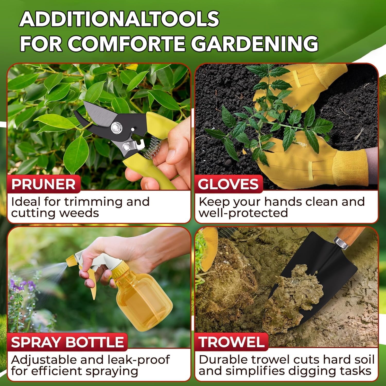 Gardening Tool Set, 9 Piece Heavy Duty Gardening Hand Tools with Durable Garden Tools Organizer Handbag, Rust-Proof G... - Image 5