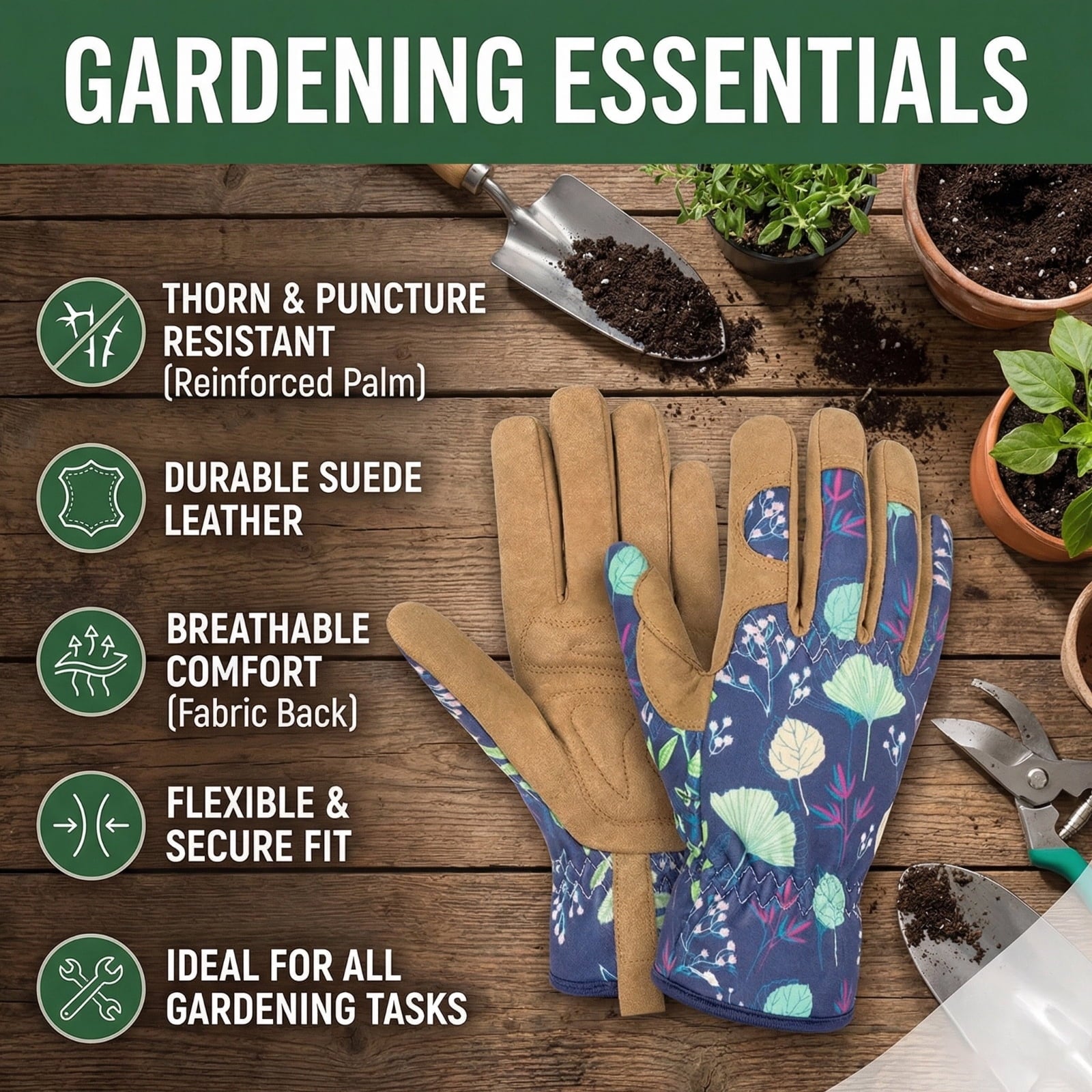 Womens Gardening Weeding Working Gloves, Leather Garden Glove for Women Thorn Proof No Stab for Digging, Planting, Pruning - Image 2