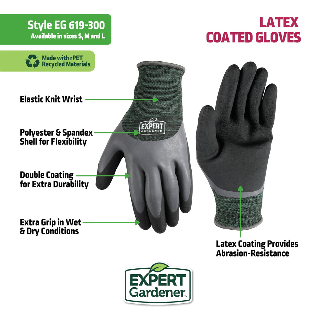 Mens Coated Latex Gardening Gloves, Size L - Image 2