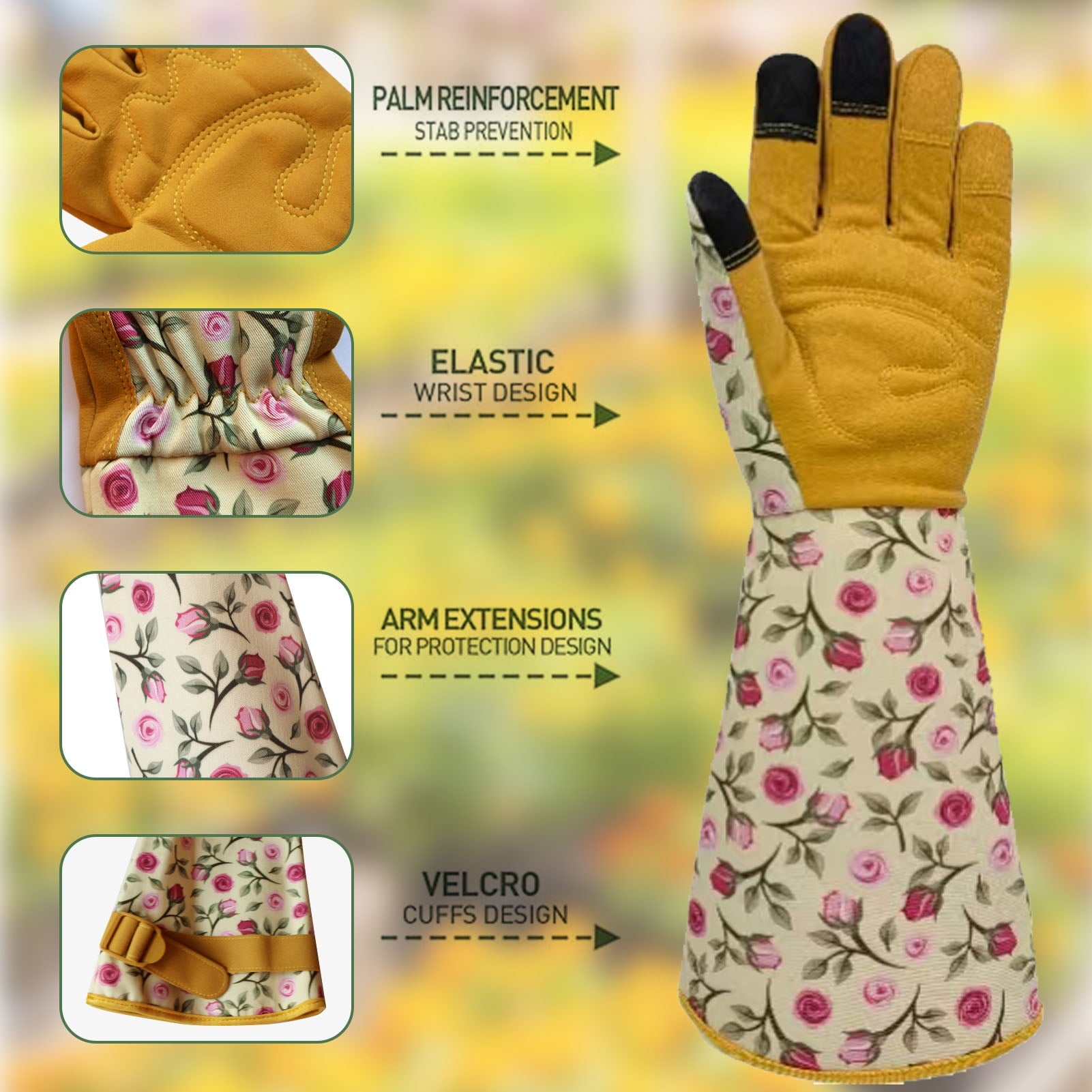 Gardening Gloves for Women Rose Pruning Thorn Proof Breathable Touchscreen Long Forearm Protection Garden Gloves(Yellow) - Image 3