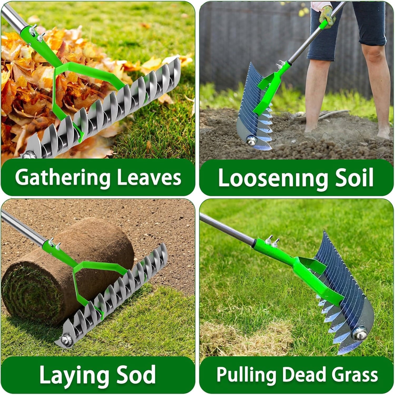 12.8In Rake for Lawns,Durable Efficient Deer Rake with Adjustable Long Handle-70In,Stainless Steel Garden Rake for Ra... - Image 2