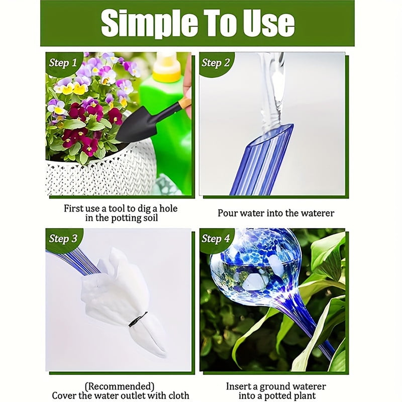 Mosawomo 4Pcs Plant Watering Devices, Automatic Multi-Color Glass Watering Devices, Suitable for Indoor and Outdoor Plant Watering - Image 4