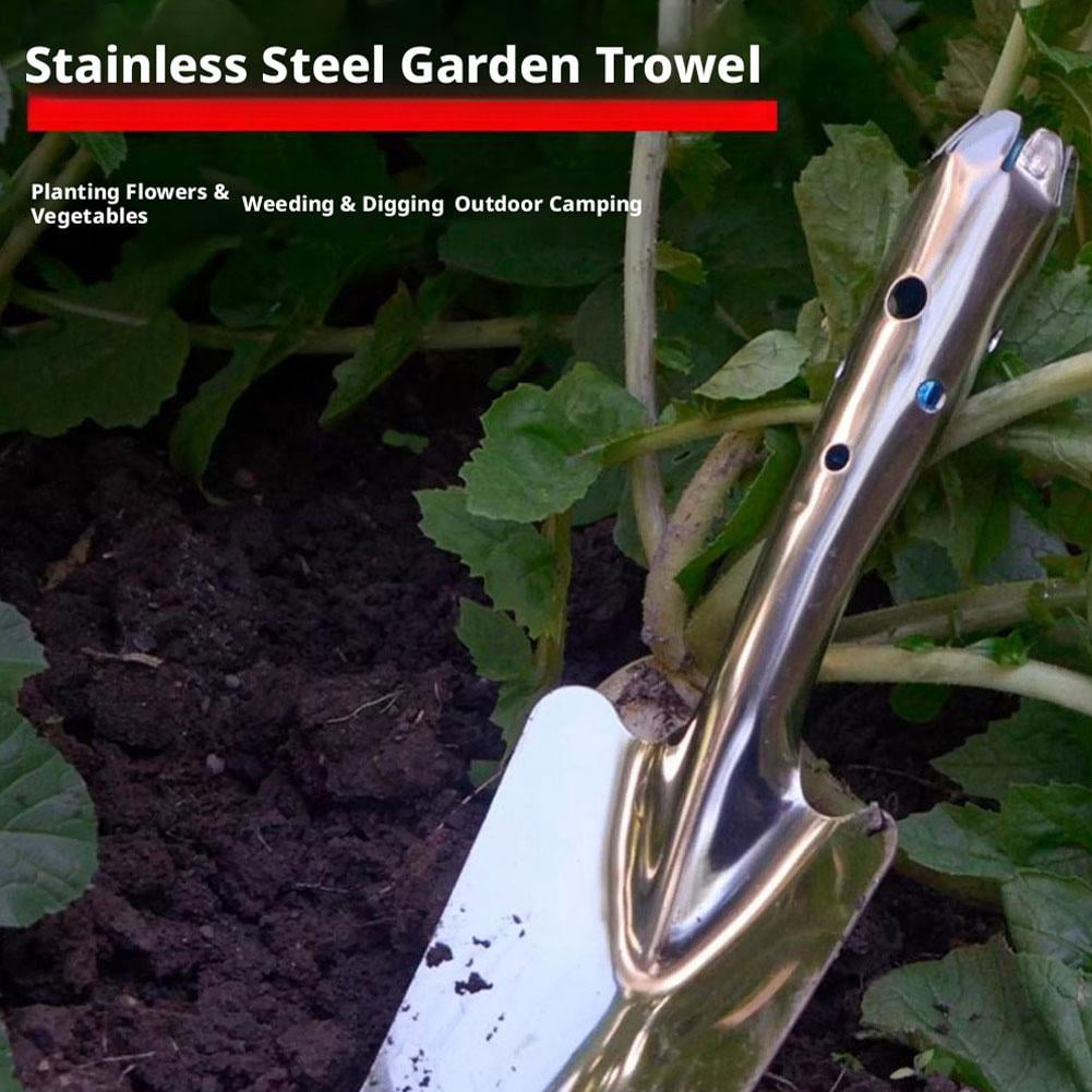 11" Garden Hand Trowel, Heavy Duty Polished Stainless Steel Garden Shovels with Wood Handle, Small Gardening Hand Too... - Image 6