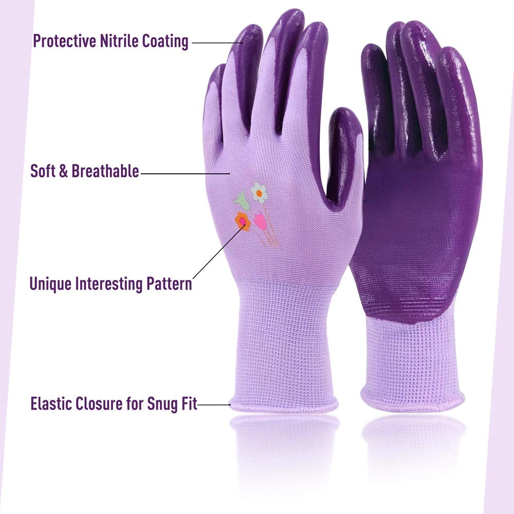 Colwelt Women Gardening Gloves , Garden Gloves with Non-Slip Dots, 4 Pairs Lemon Floral Gardening Gloves  for Yard, Medium Size - Image 6