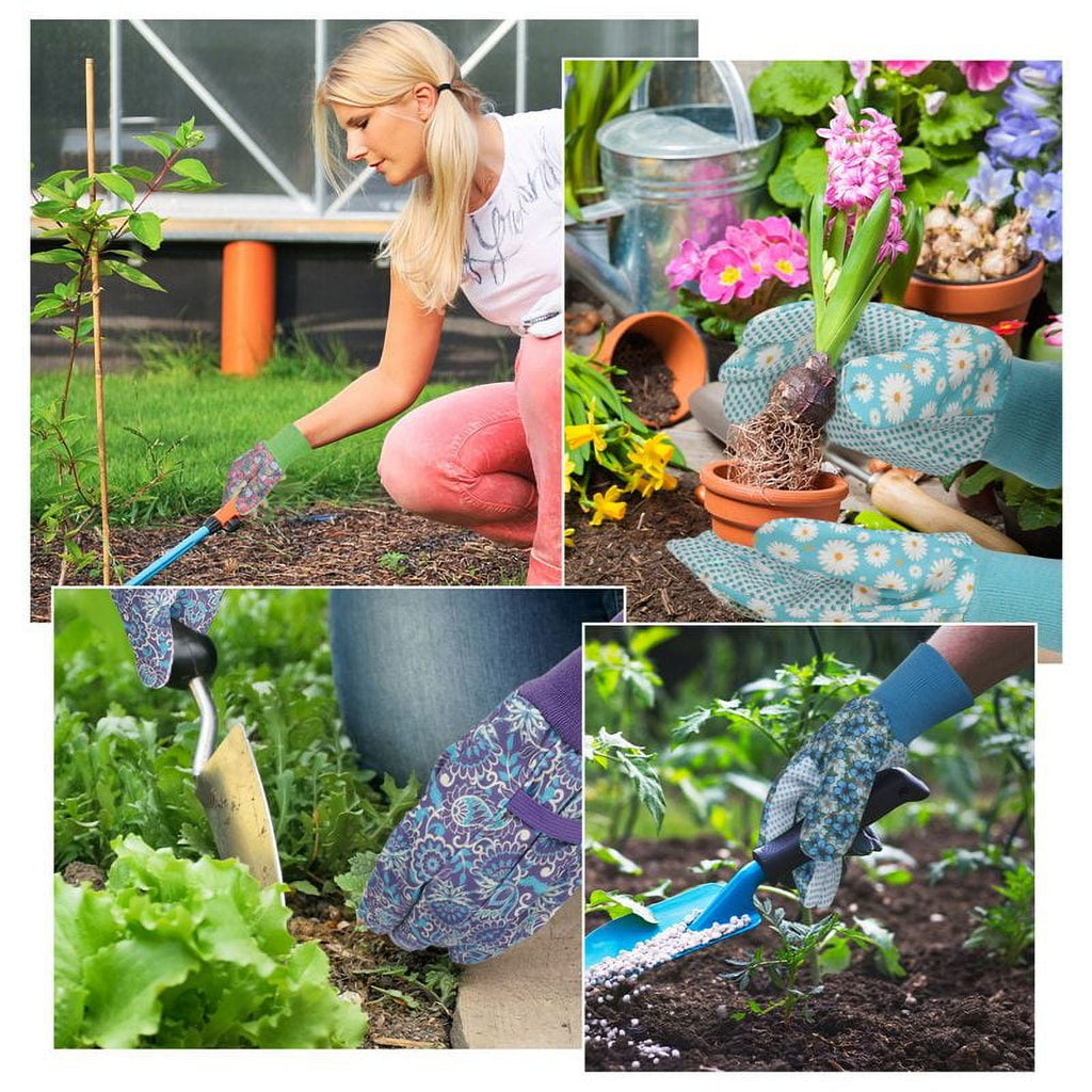 Floral Gardening Gloves, Soft Breathable Yard Work Gloves with Non-Slip PVC Dots, 4 Pairs - Image 6