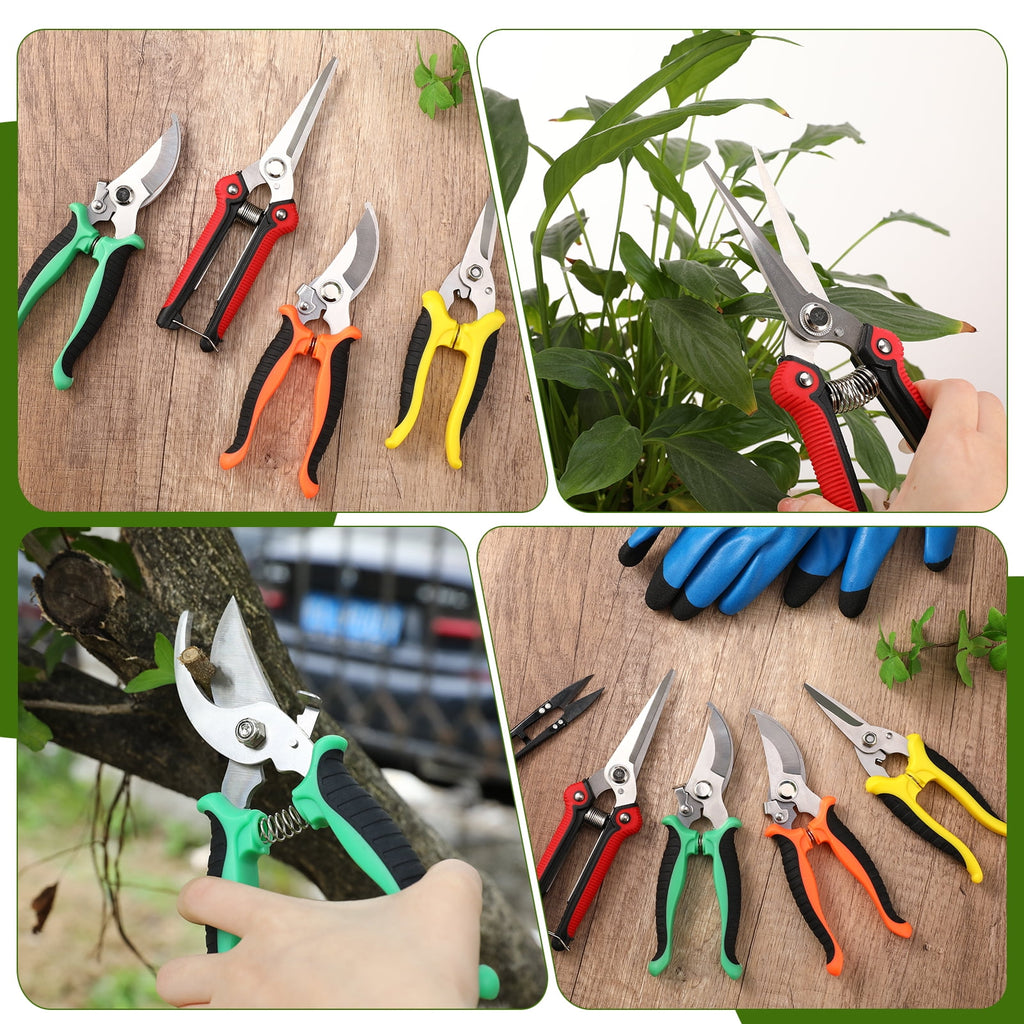 5 Pack Garden Pruning Shears Stainless Steel Blades, Handheld Scissors Set with Gardening Gloves, Heavy Duty Garden B... - Image 6