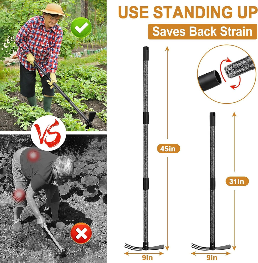 Weeding Tool, Hoe Cultivator 2 in 1 Garden Tools, 31 inch Weeder Hand Tiller Weeding Rake for Yard Lawn Gardening Dig... - Image 4