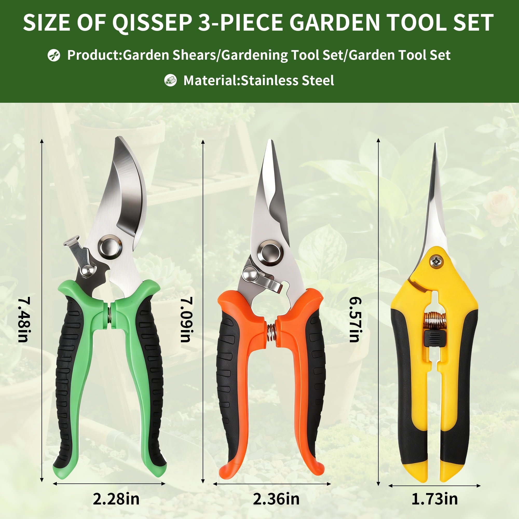 Qissep 3 Pack Garden Pruning Shears, Stainless Steel Pruning Shears for Gardening, Garden Hand Tools Set,Multicolor - Image 4
