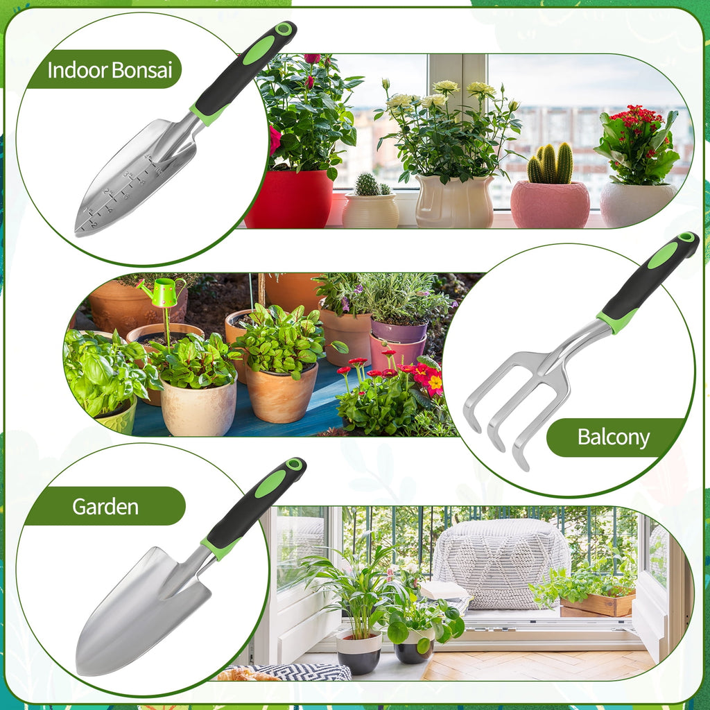 topjuju 10 Pcs Heavy Duty Stainless Steel Garden Tool Set, Rust-Resistant with Wooden Handle & Storage Tote Bag - Ergonomic Gardening Tools - Image 4