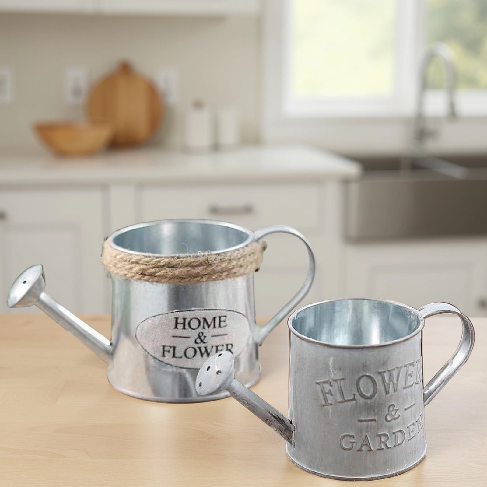 Vintage Distressed Metal Watering Can Decor Set, Farmhouse Decoration, Summer Decorations for Home Indoor, Small Iron Watering Can Prop, Uni - Image 2