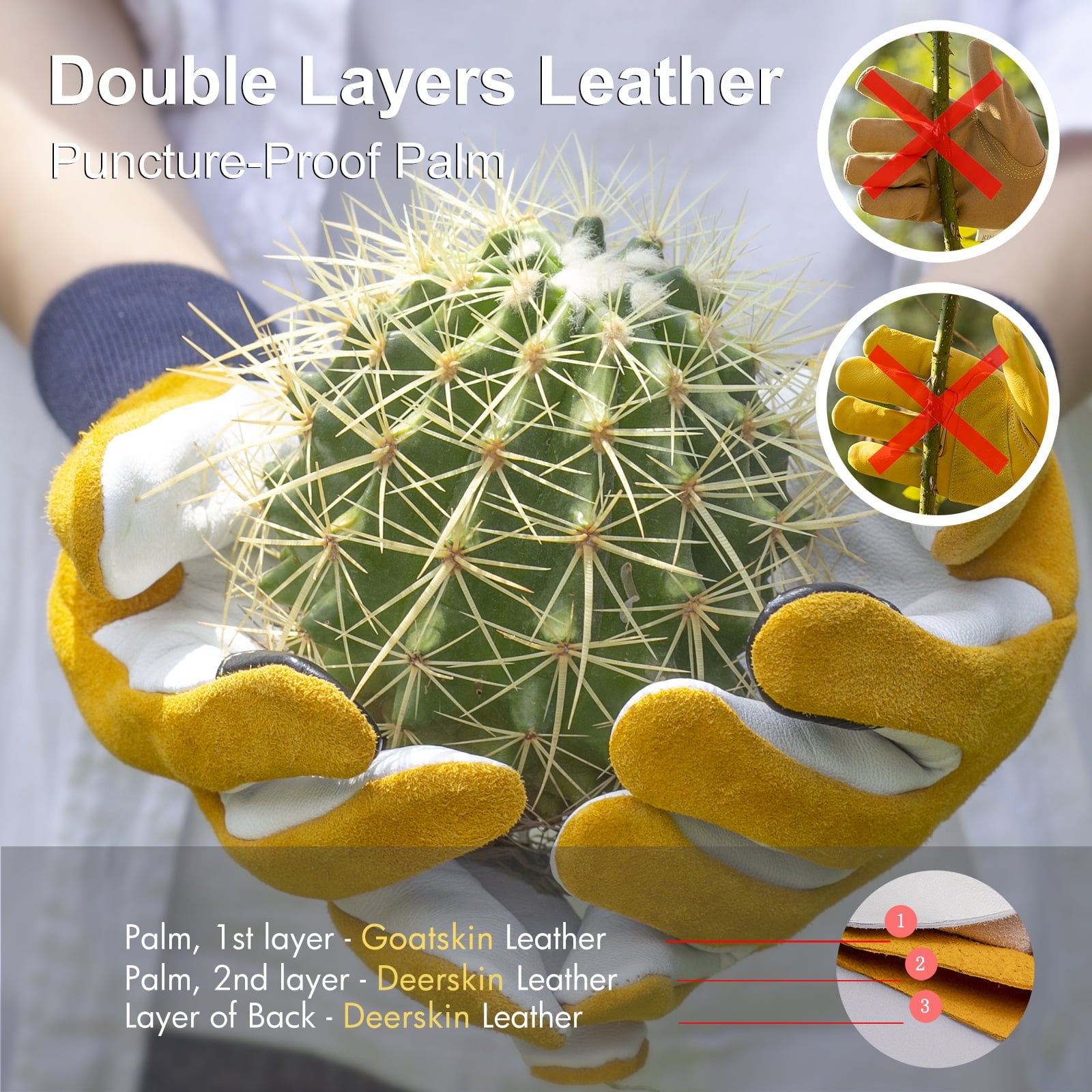 Cactus Gloves Soft Deerskin Women Gardening Glove Thorn Proof for Cacti Handling (Medium) - Image 2