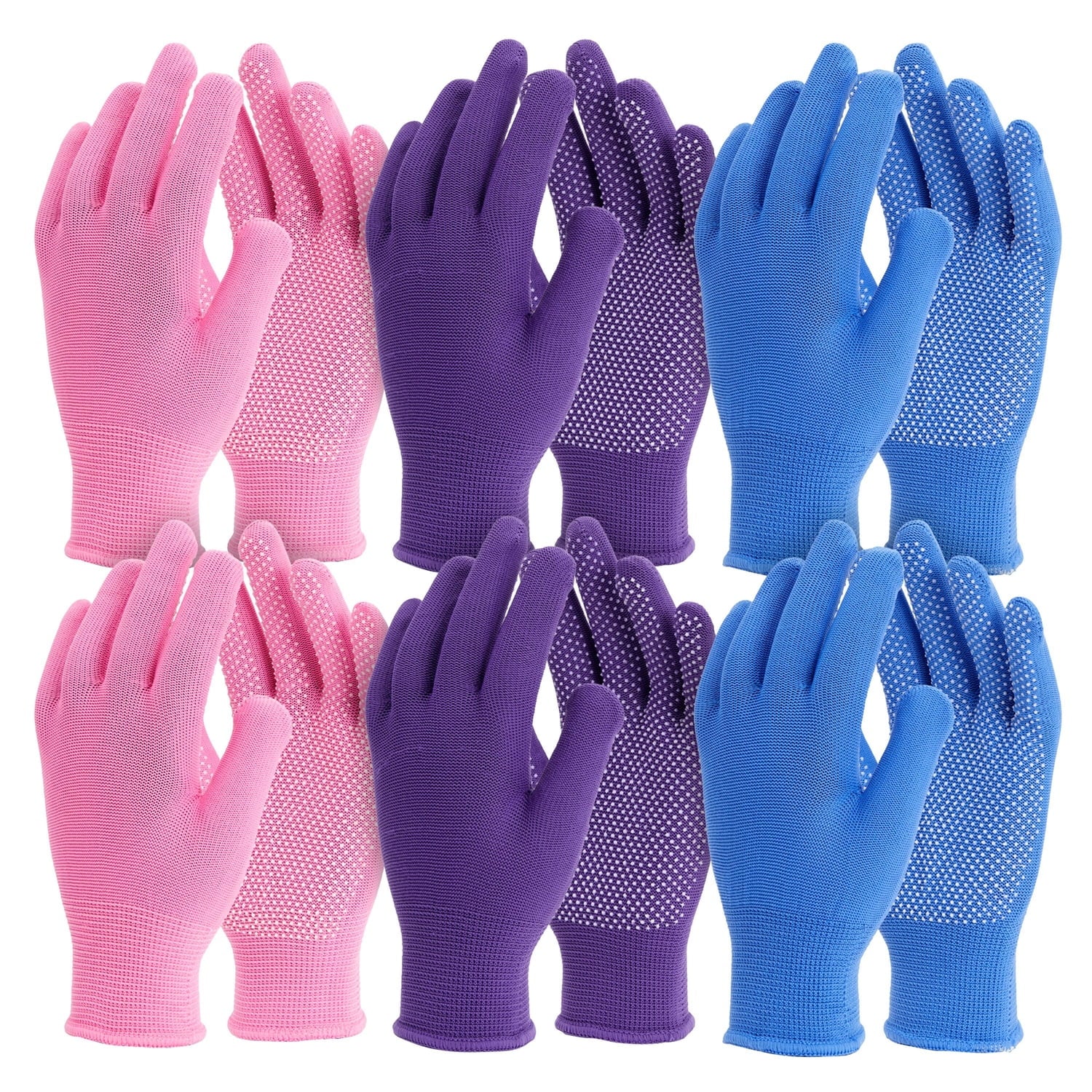 Juvale Garden Gloves for Women - 6 Pairs (12 Count), Pink, Purple & Blue - Thorn Proof & Cut Resistant Gardening Gloves - Breathable Cotton