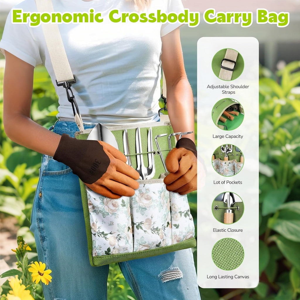 11-Piece Garden Tools Set for Women, Heavy Duty Stainless Steel Hand Tools with Ergonomic Non-Slip Grips & Canvas Sto... - Image 6