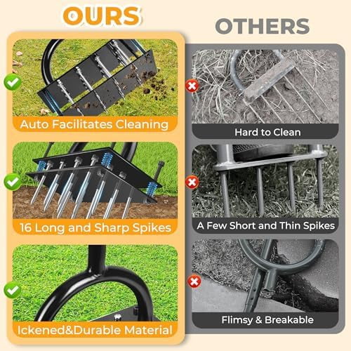 Tool with 16 Spikes Spring Base and Gloves Pre-Assembled Manual Yard Tool Automatic Leaf and Dirt Cleaning for Yard G... - Image 4