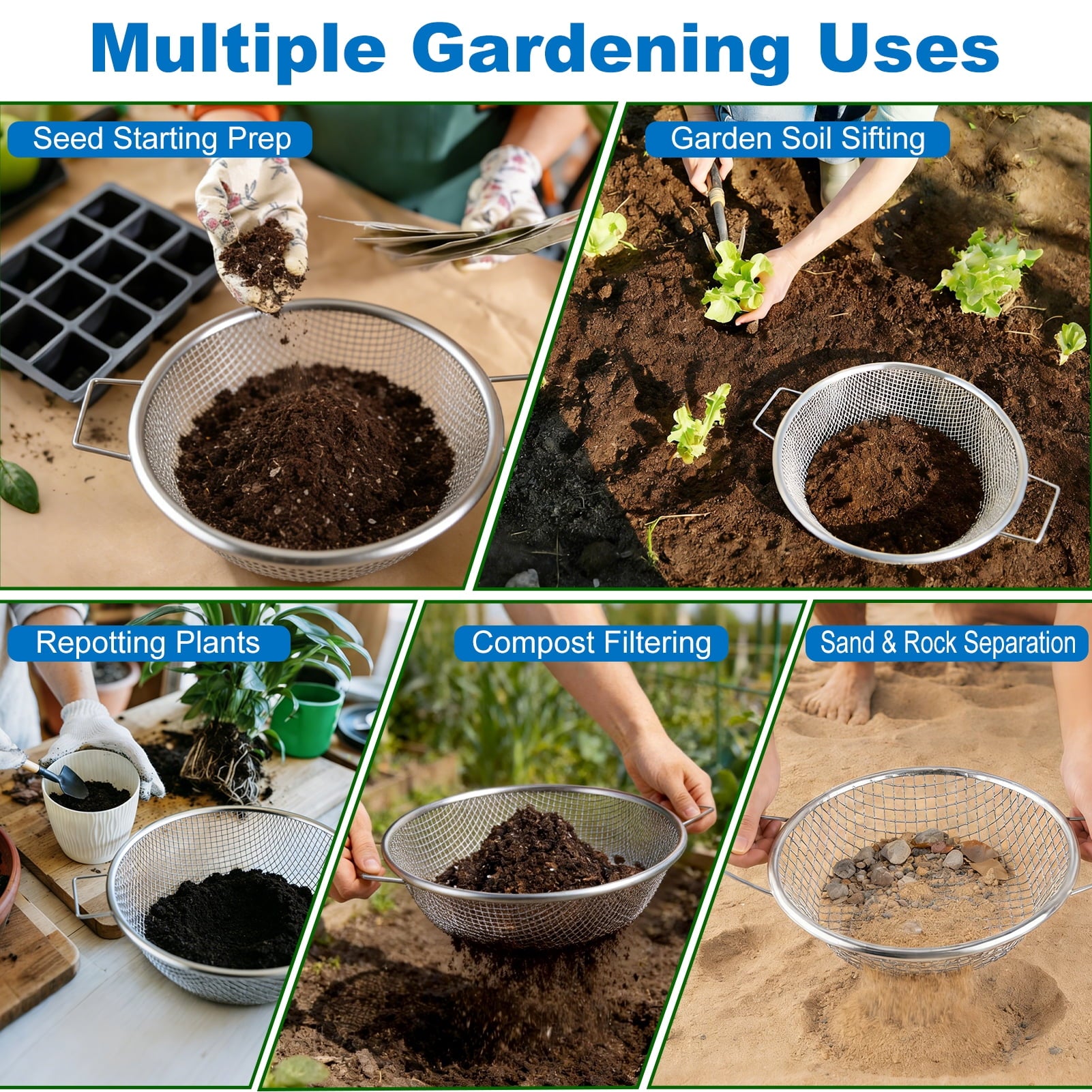 Soil Sifter for Gardening, 3Pcs Heavy Duty Rock Sifter Garden Sieve with Handles for 5 Gallon Bucket, 1/4, 1/8, 3/8 I... - Image 4