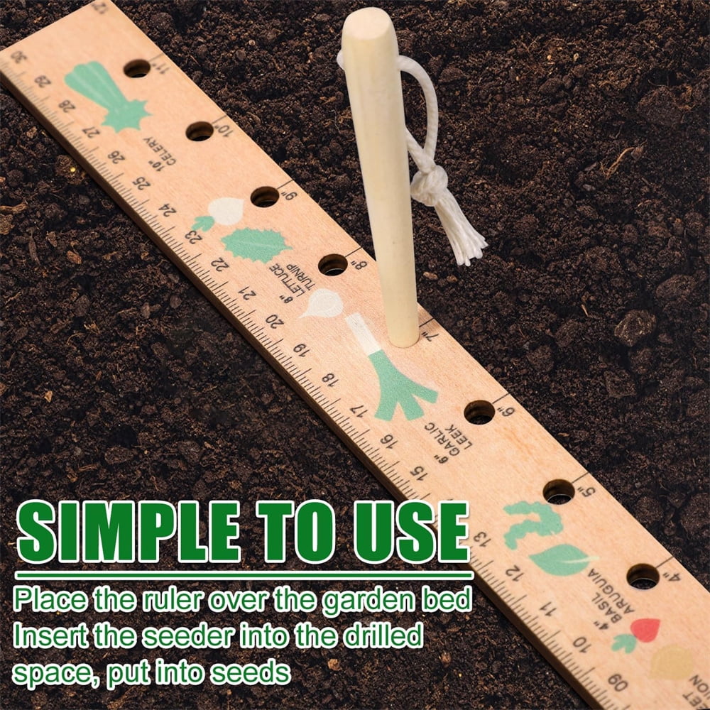 2pcs Wooden Planting Ruler and Seeder Set, Seed Spacing Ruler Seed Planting Ruler with Holes Garden Dibber Spacing Ru... - Image 4