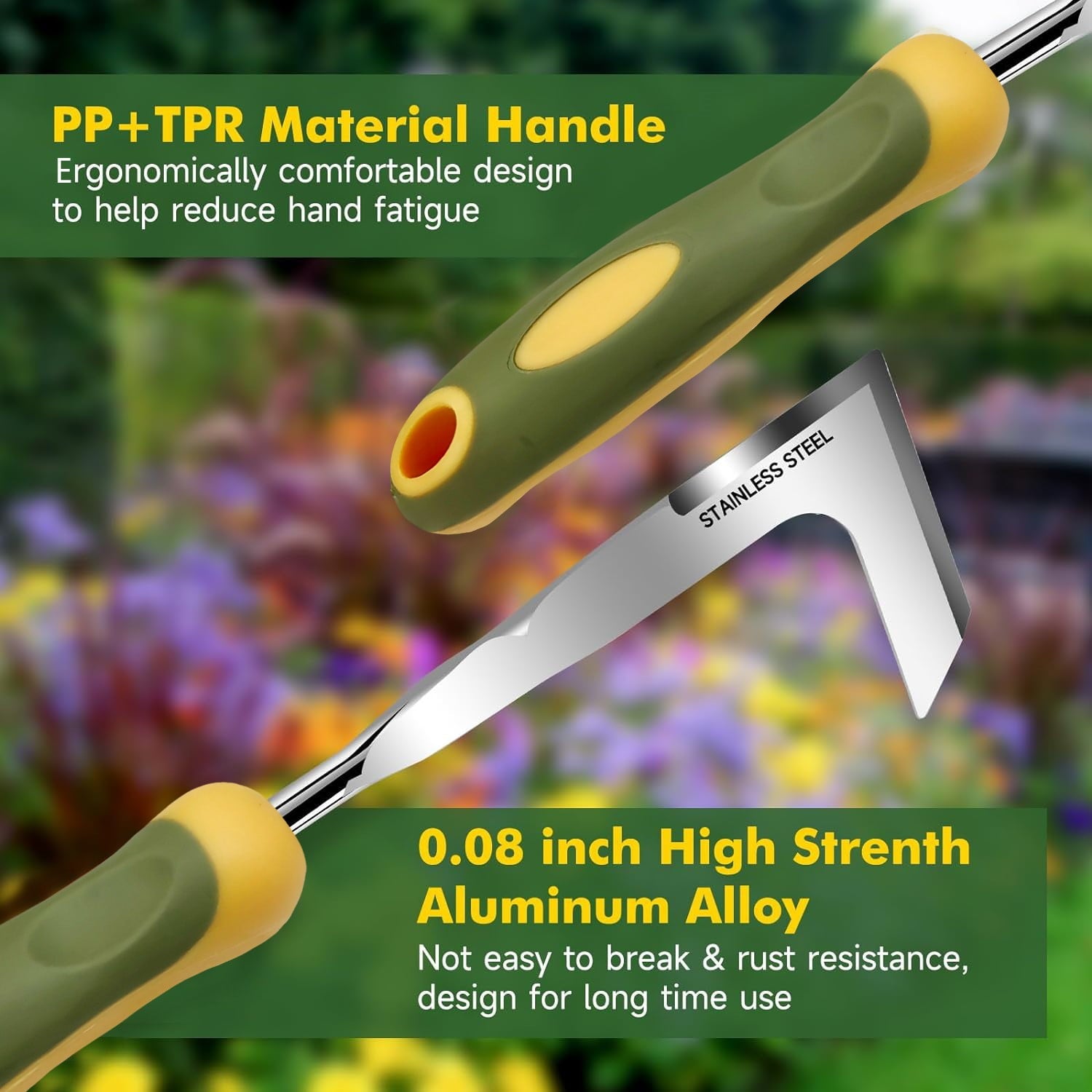 Garden Tool Set, 9 Piece Stainless Steel Rust-Proof Heavy Duty Gardening Tools with Non-Slip Rubber Handle, Durable G... - Image 2