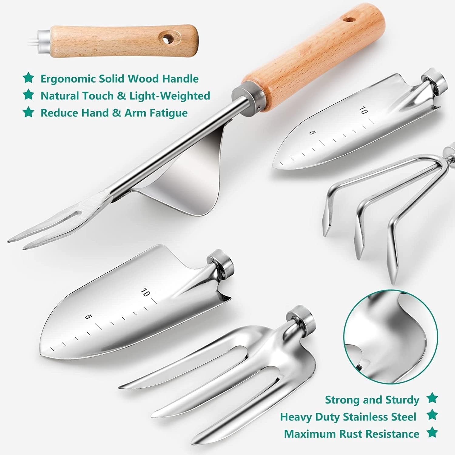 BN-LINK Garden Tool Set, 9 Piece Heavy Duty Gardening Hand Tools with Fashion and Durable Garden Tools Organizer Handbag,Rust-Proof Garden T - Image 3