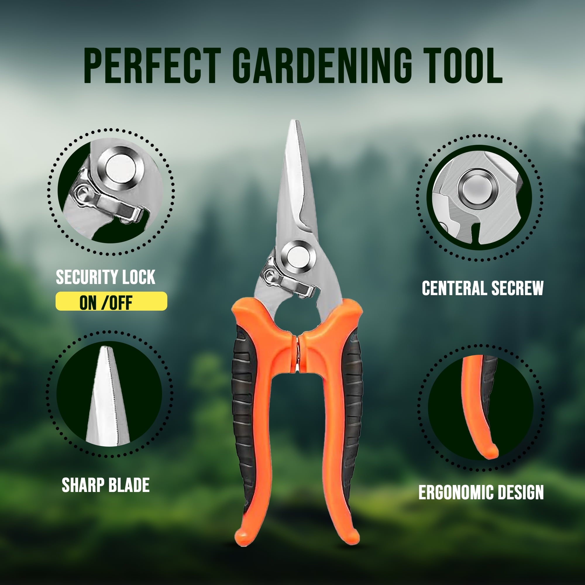PortableOut Plant Pruning Shears, Stainless Steel Garden Pruner Scissors, Bypass Clippers (3 Pack) - Image 2
