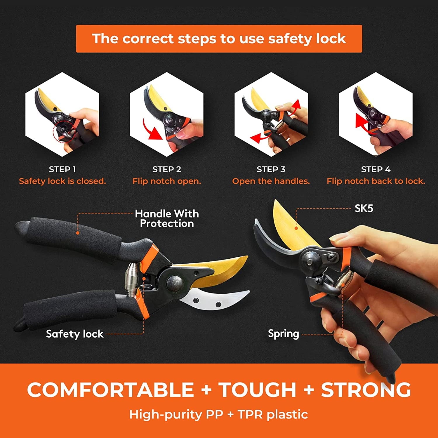 & Hedge Shears, 8" Pruning Shears, Hedge Clippers with Non-Slip Handle,Titanium Steel Garden Tools - Image 5