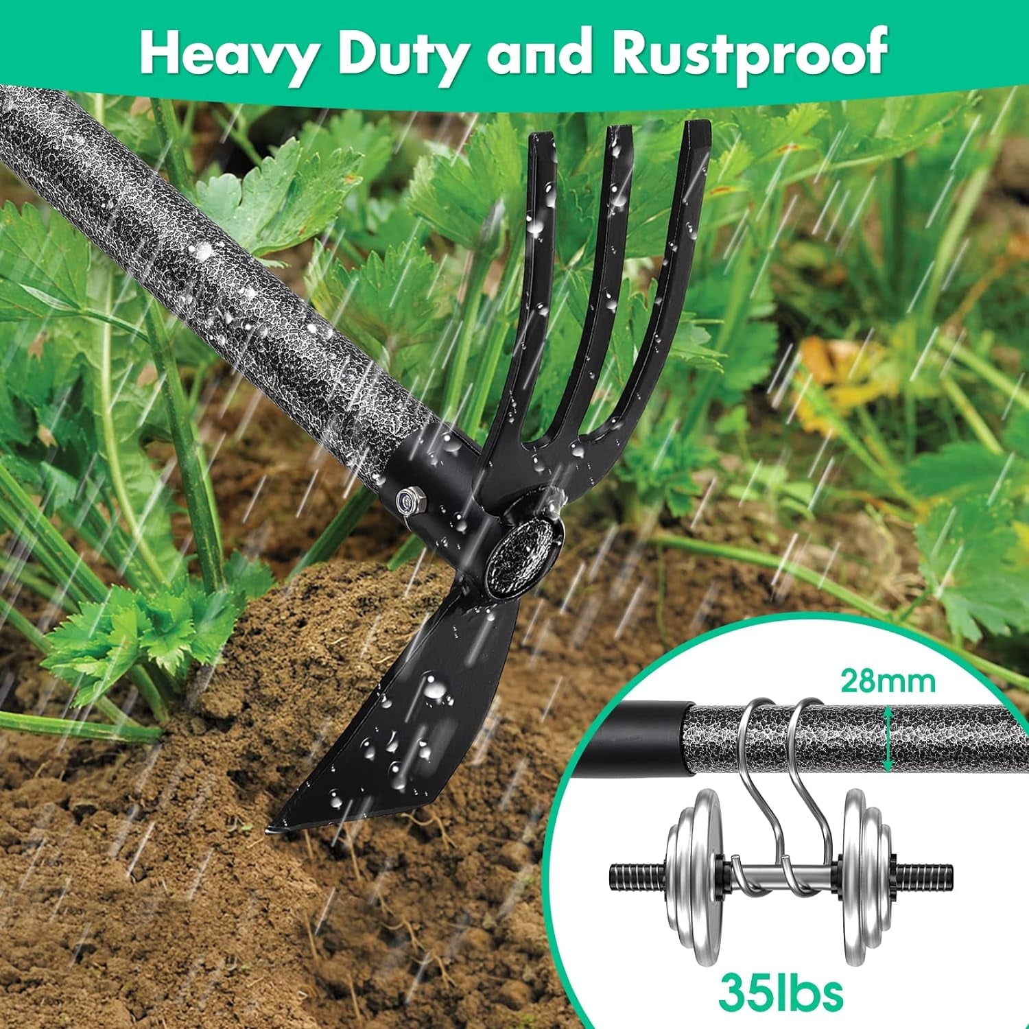 Tool with Two-Head, 31" Adjustable Long Handle and Cultivator - Image 2