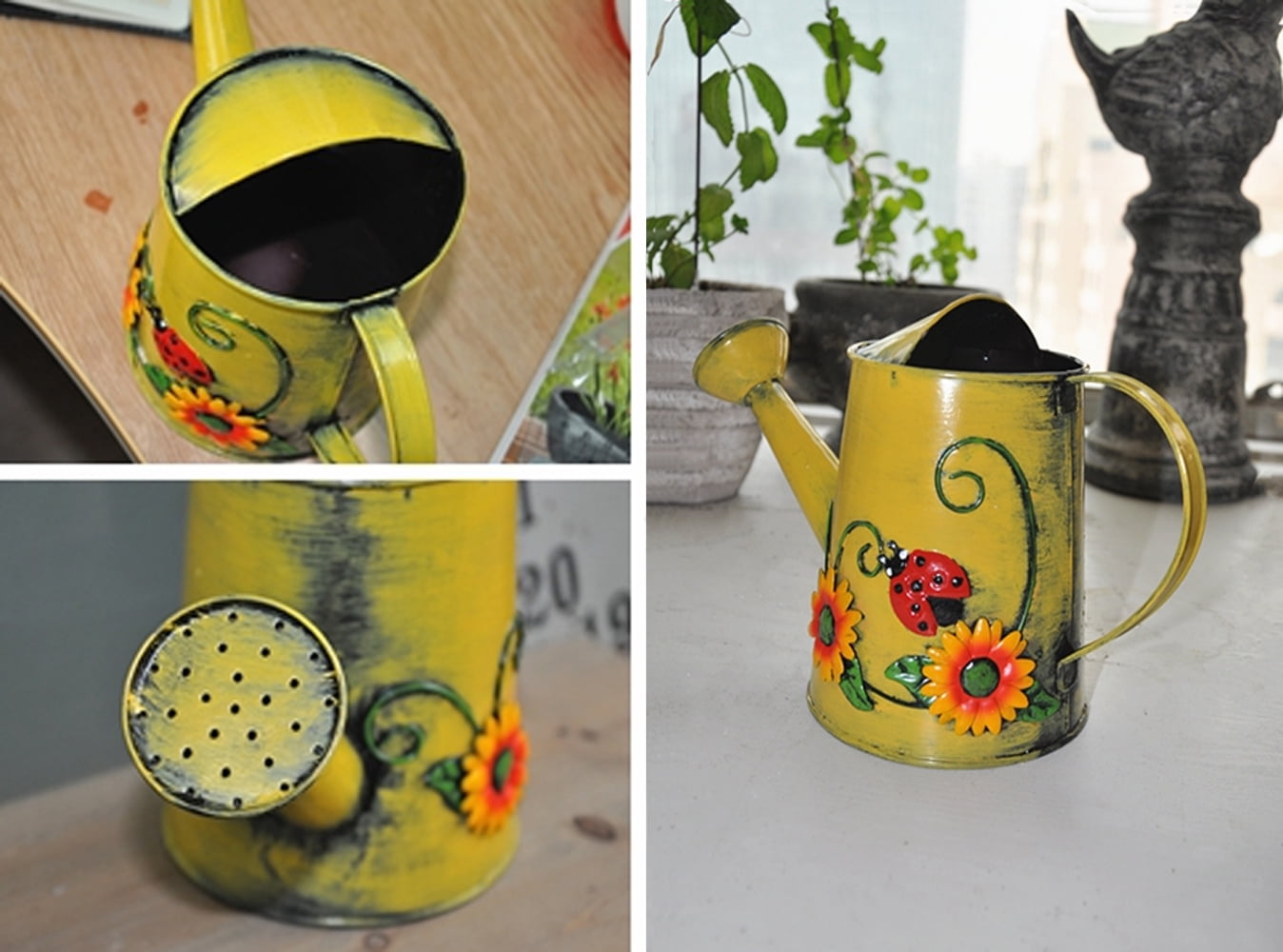 Mother's Day Gift, Decorative Sunflower & Ladybug Metal Watering Can (Vol: 4 Cups) - Image 6